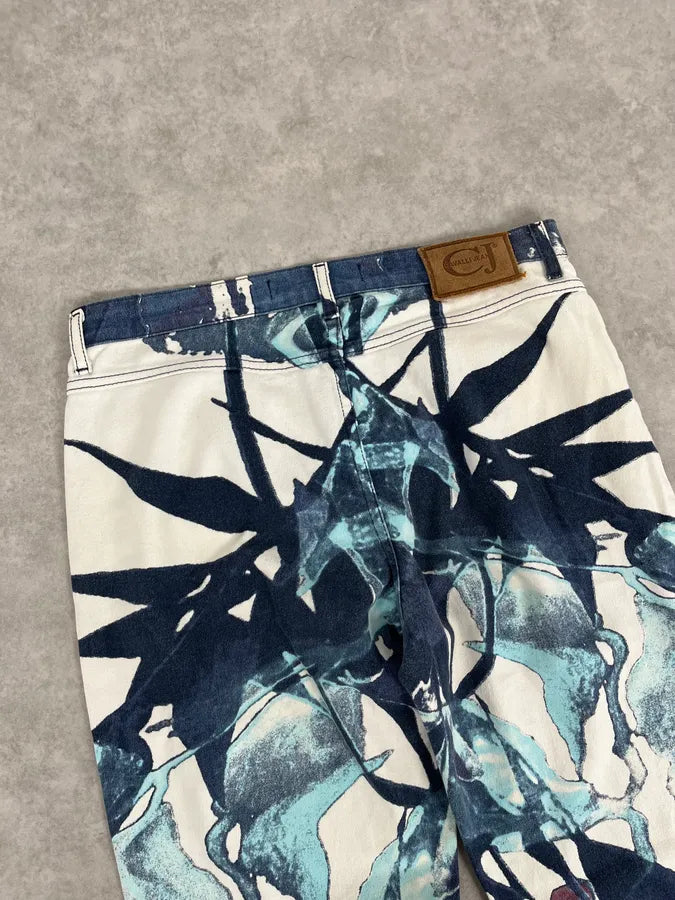 2000s Cavalli White Flowers Punk Navy Pants zIyetpK 7