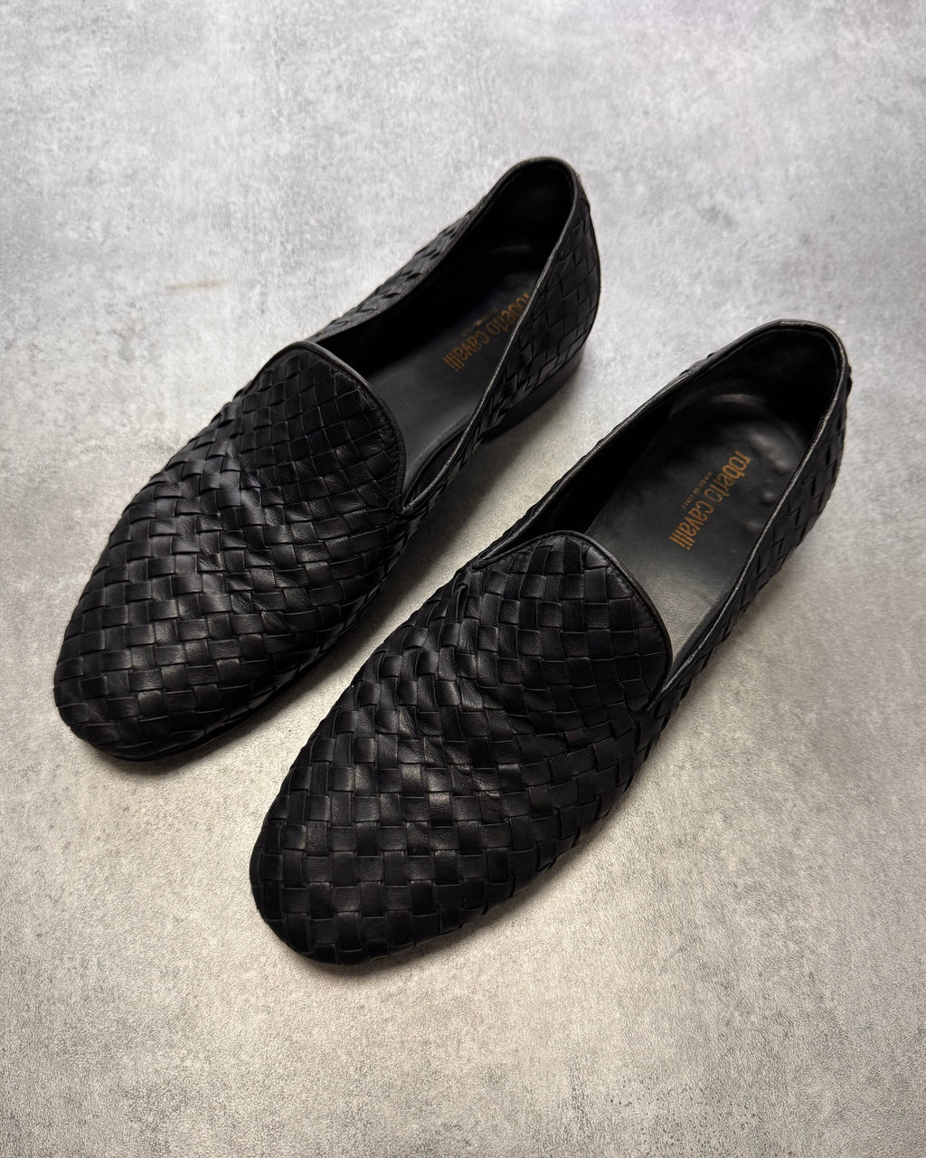 Roberto Cavalli Woven Black Leather Shoes