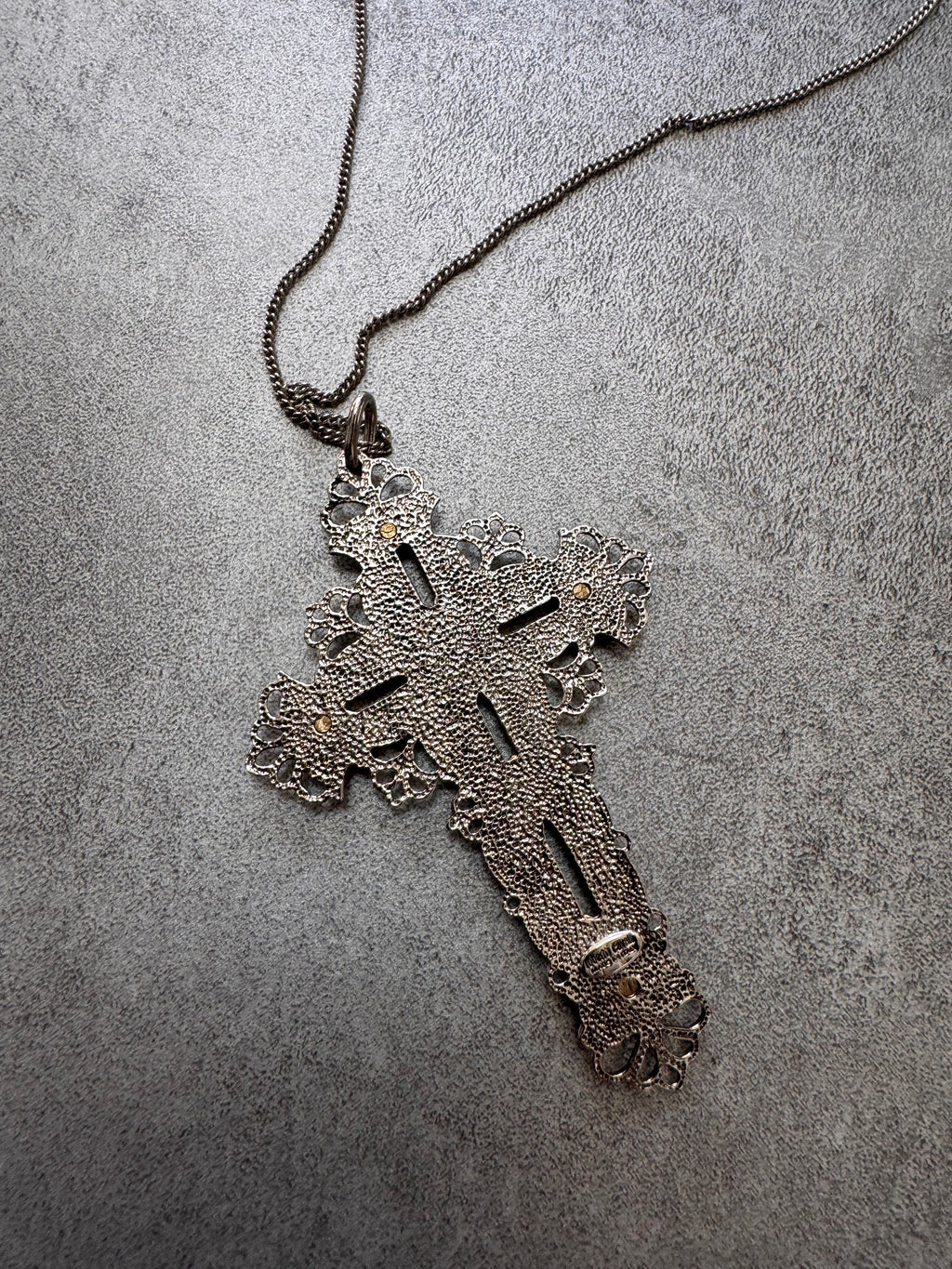 Roberto Cavalli Golden Roses Cross Pendant Stainless Necklace