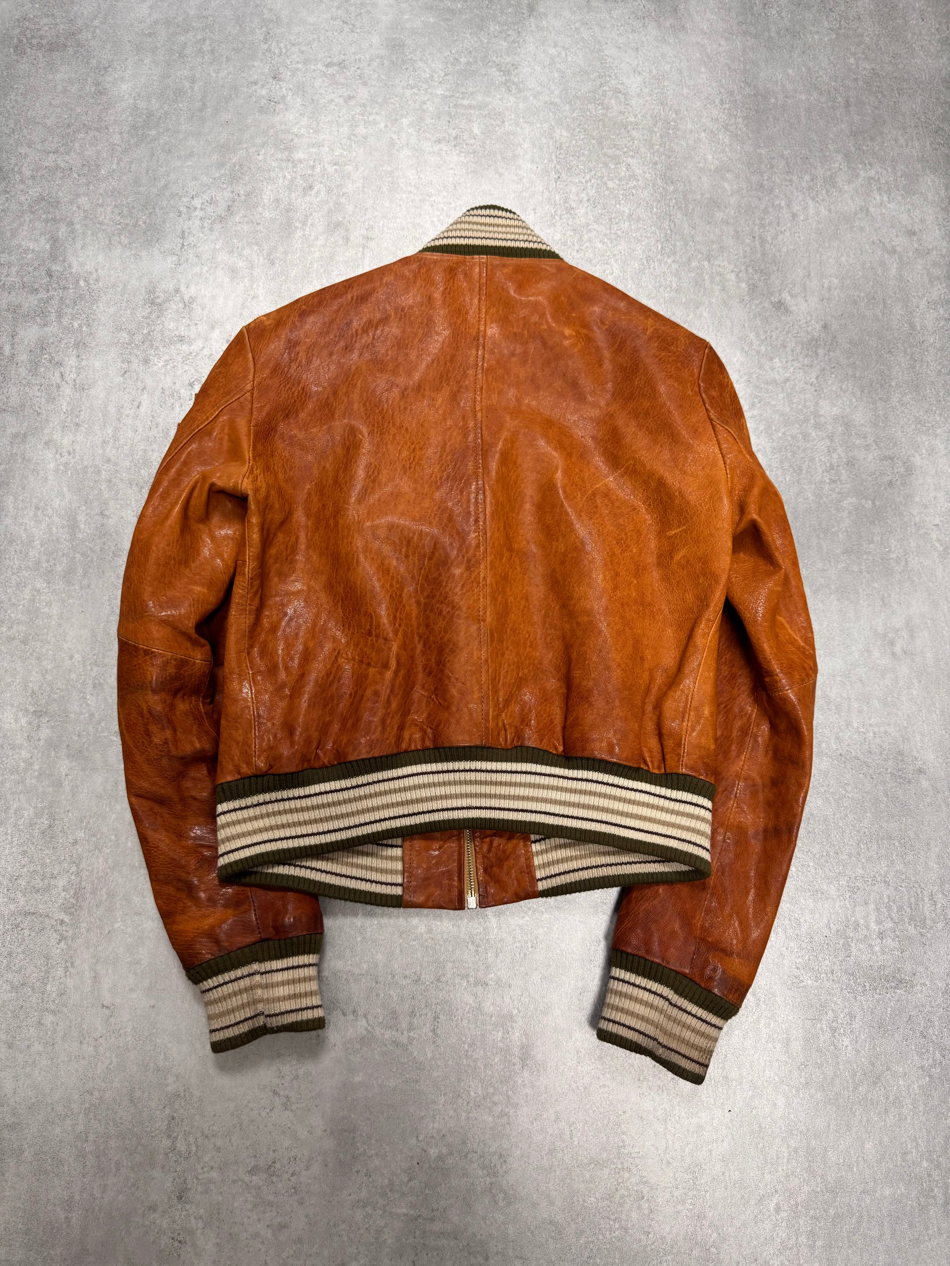 2000s Dolce & Gabbana Copper Brown Utility Cargo Leather Jacket