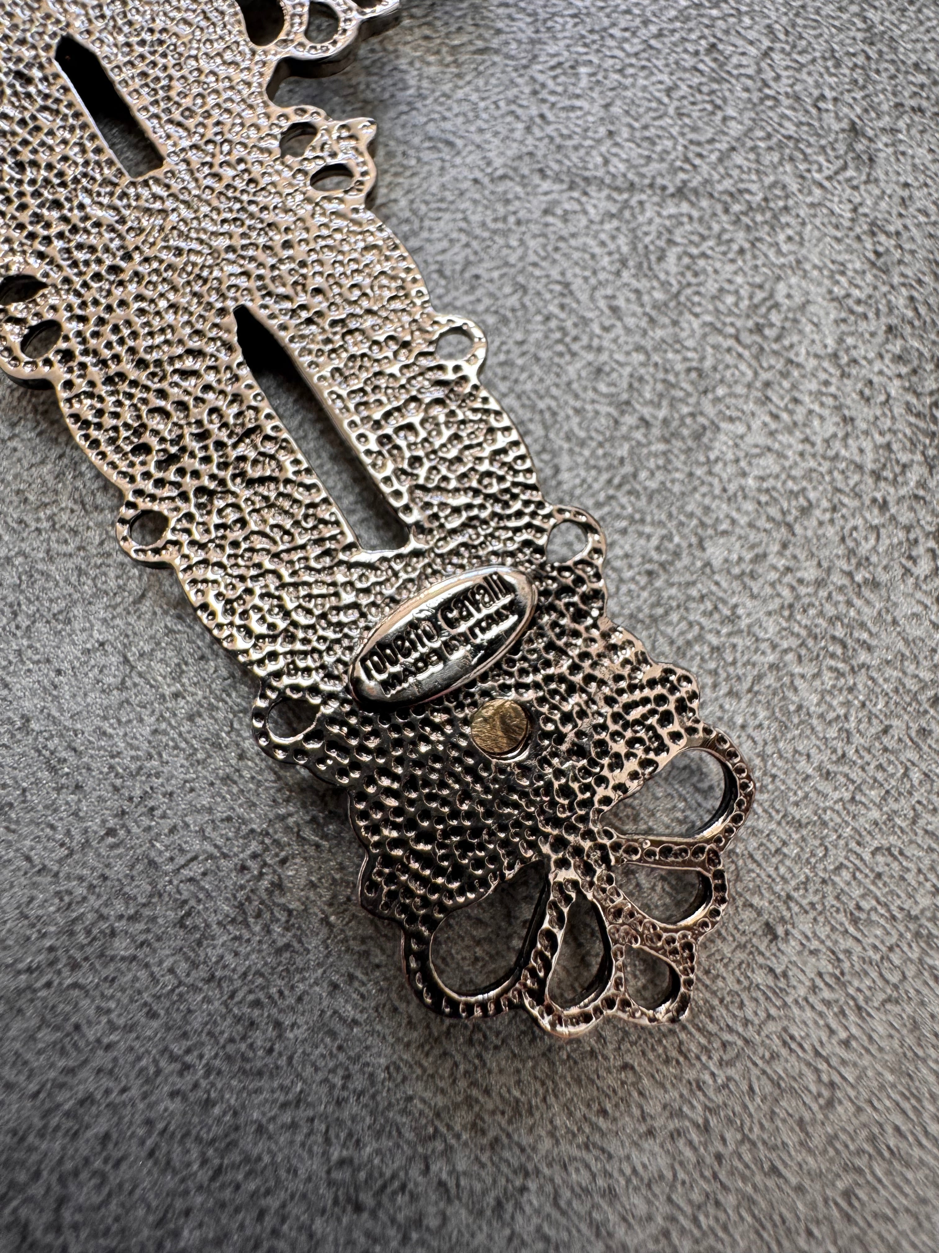 Roberto Cavalli Golden Roses Cross Pendant Stainless Necklace