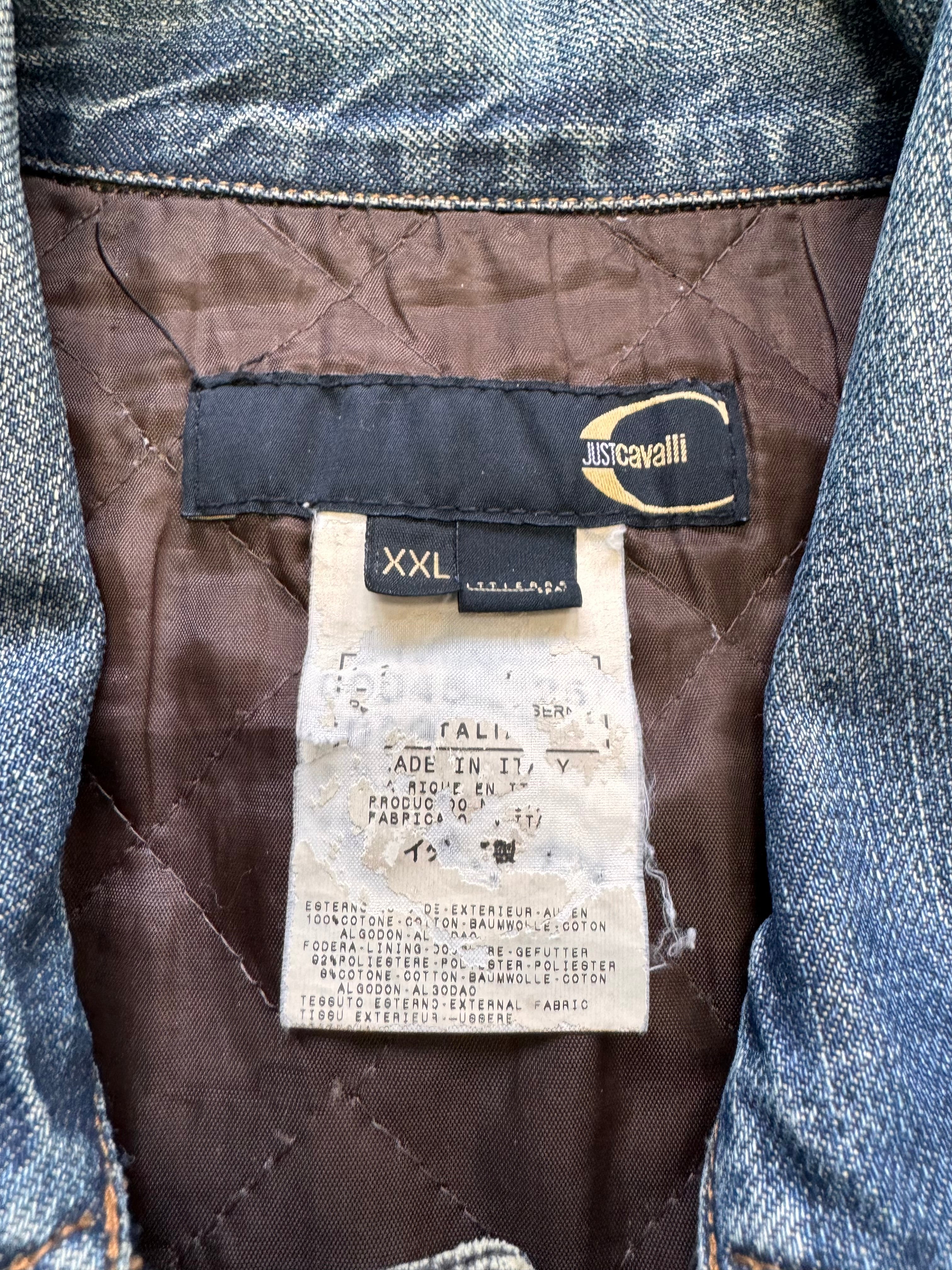 AW2005 Cavalli Brown Cross Biker Denim Jacket