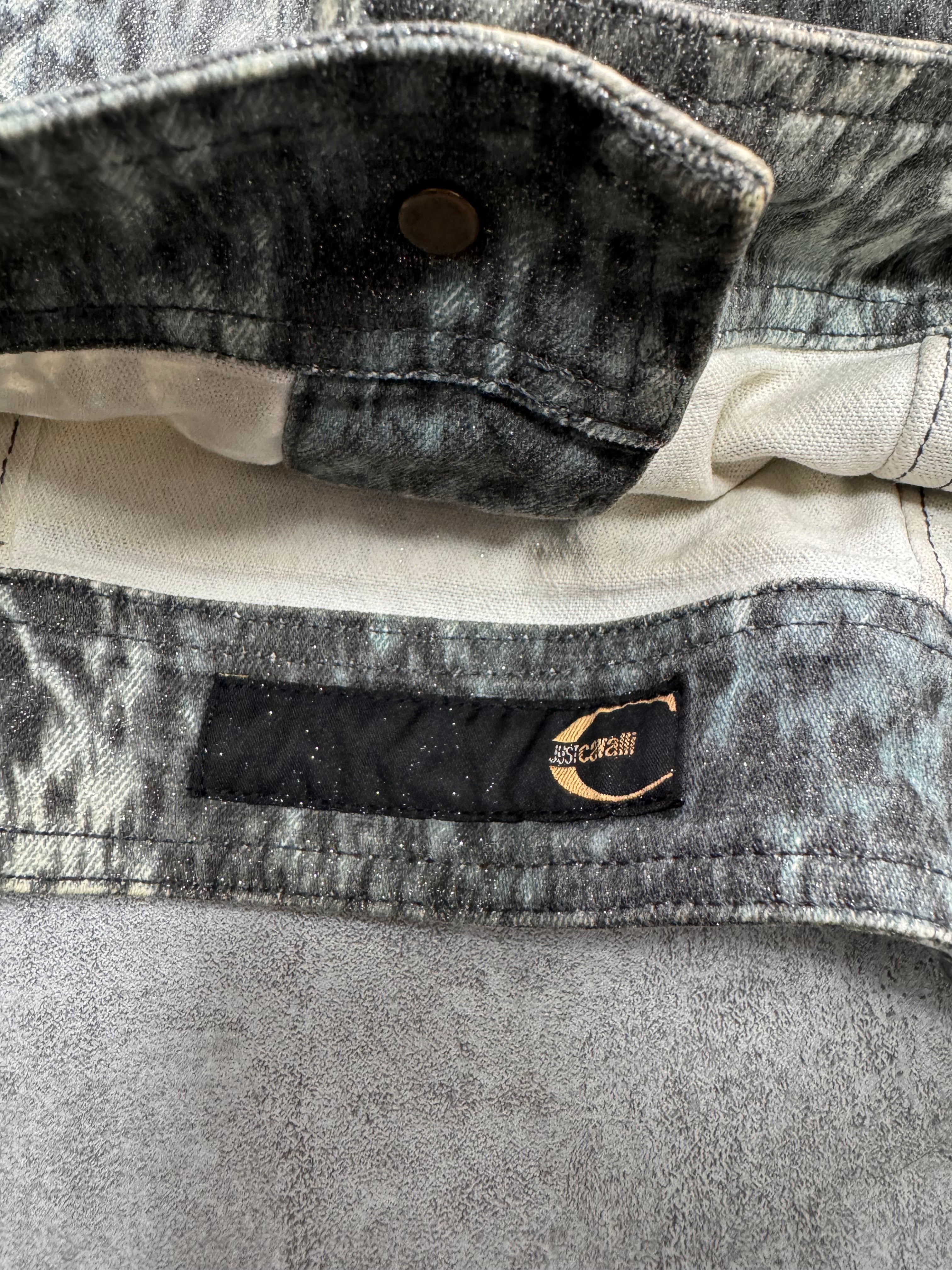 1990s Roberto Cavalli Snake Denim Jacket with Cow Detachable Sleeves