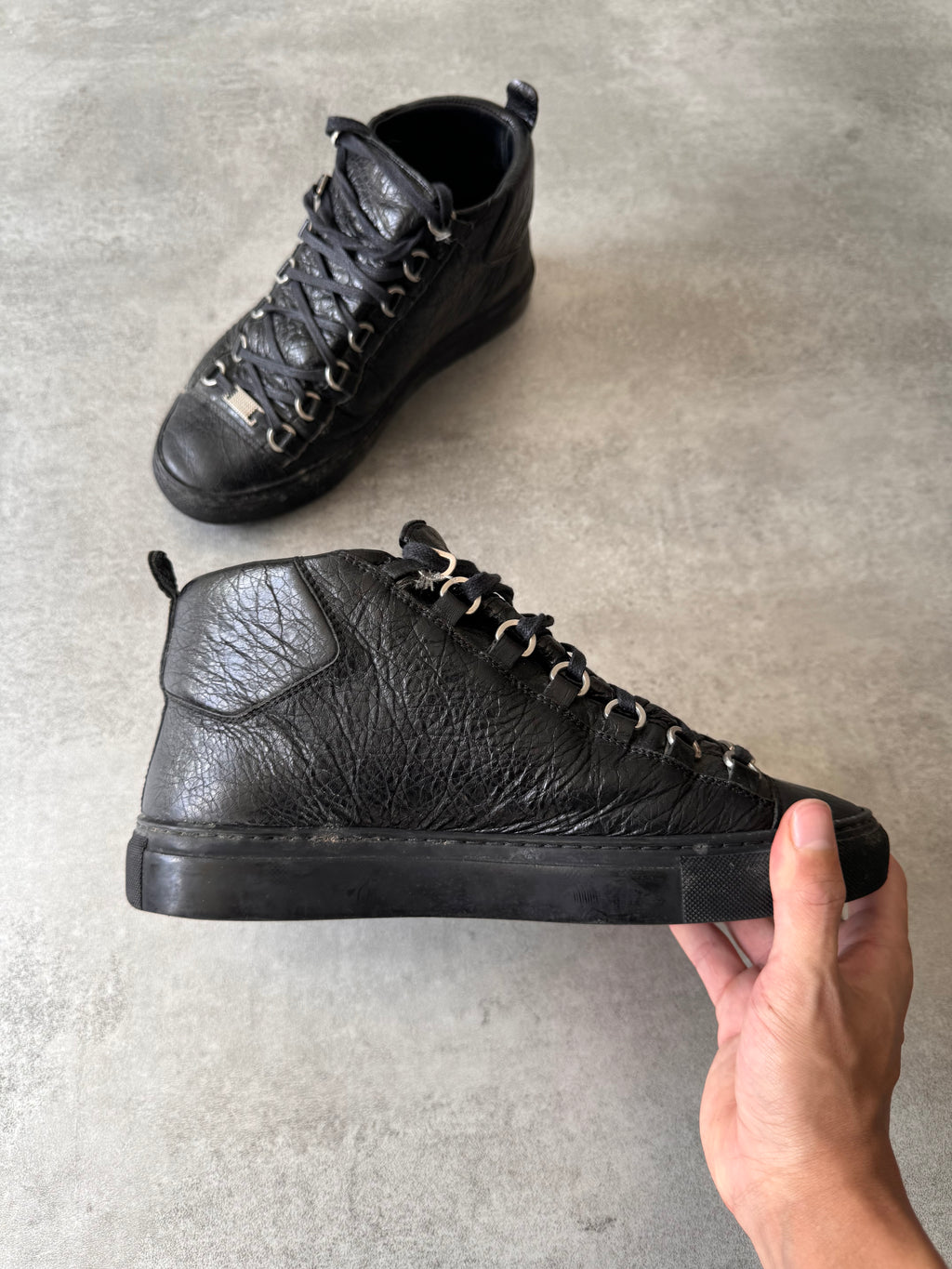 Balenciaga Arena High Black Cracked Leather Sneakers