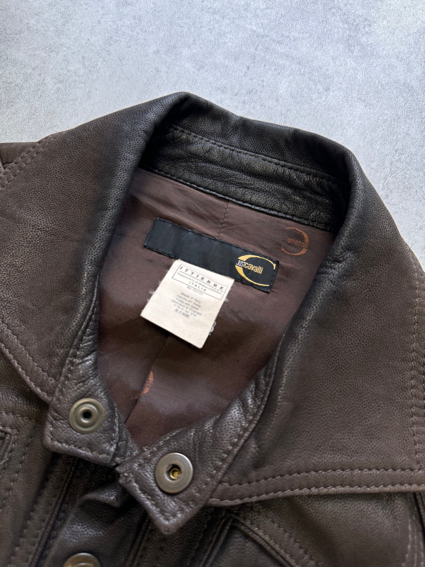 2000s Just Cavalli Hunter Brown Leather Jacket (S/M)