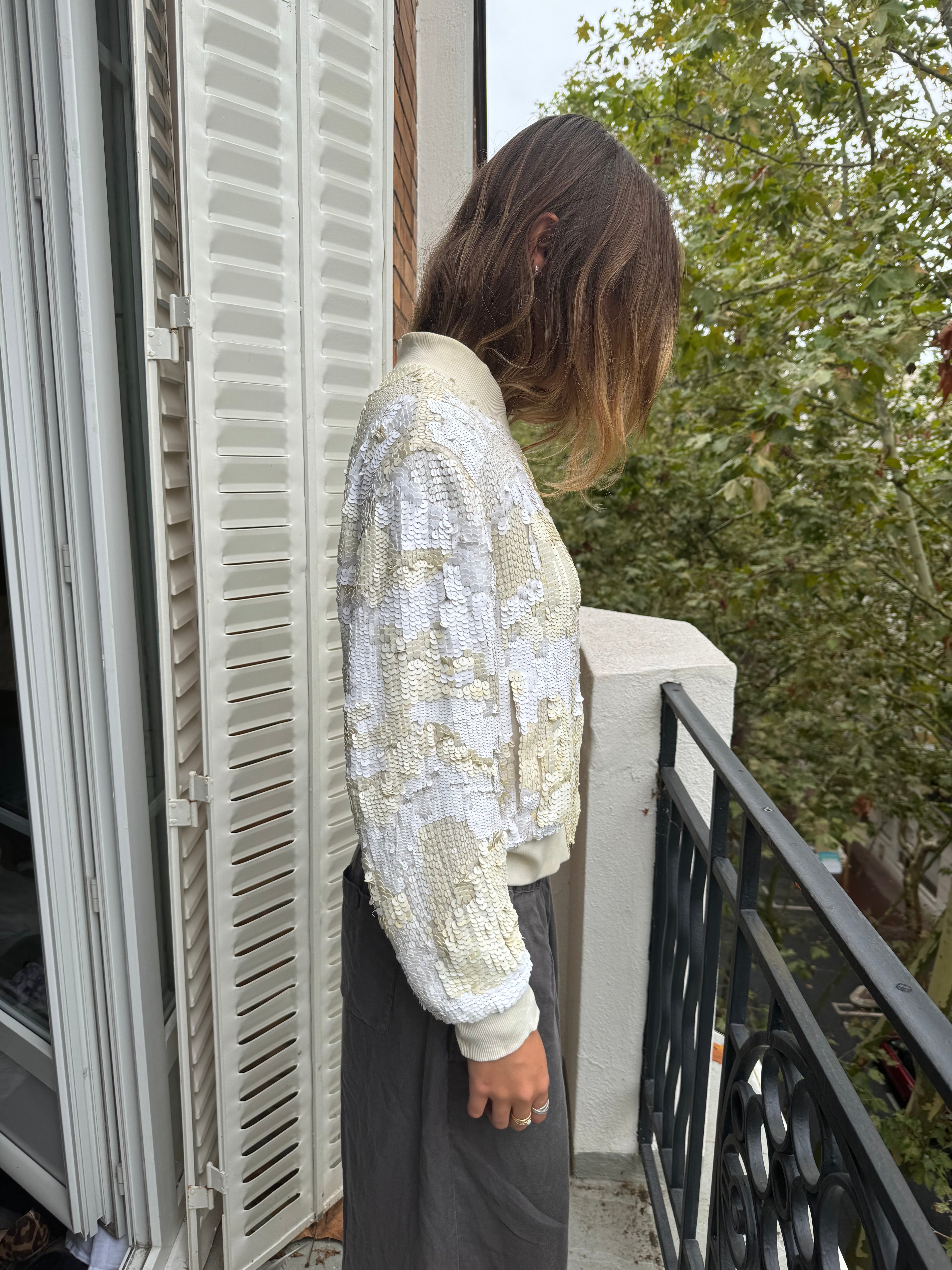 SS2007 Dries Van Noten Sequin Creamy Bomber Jacket