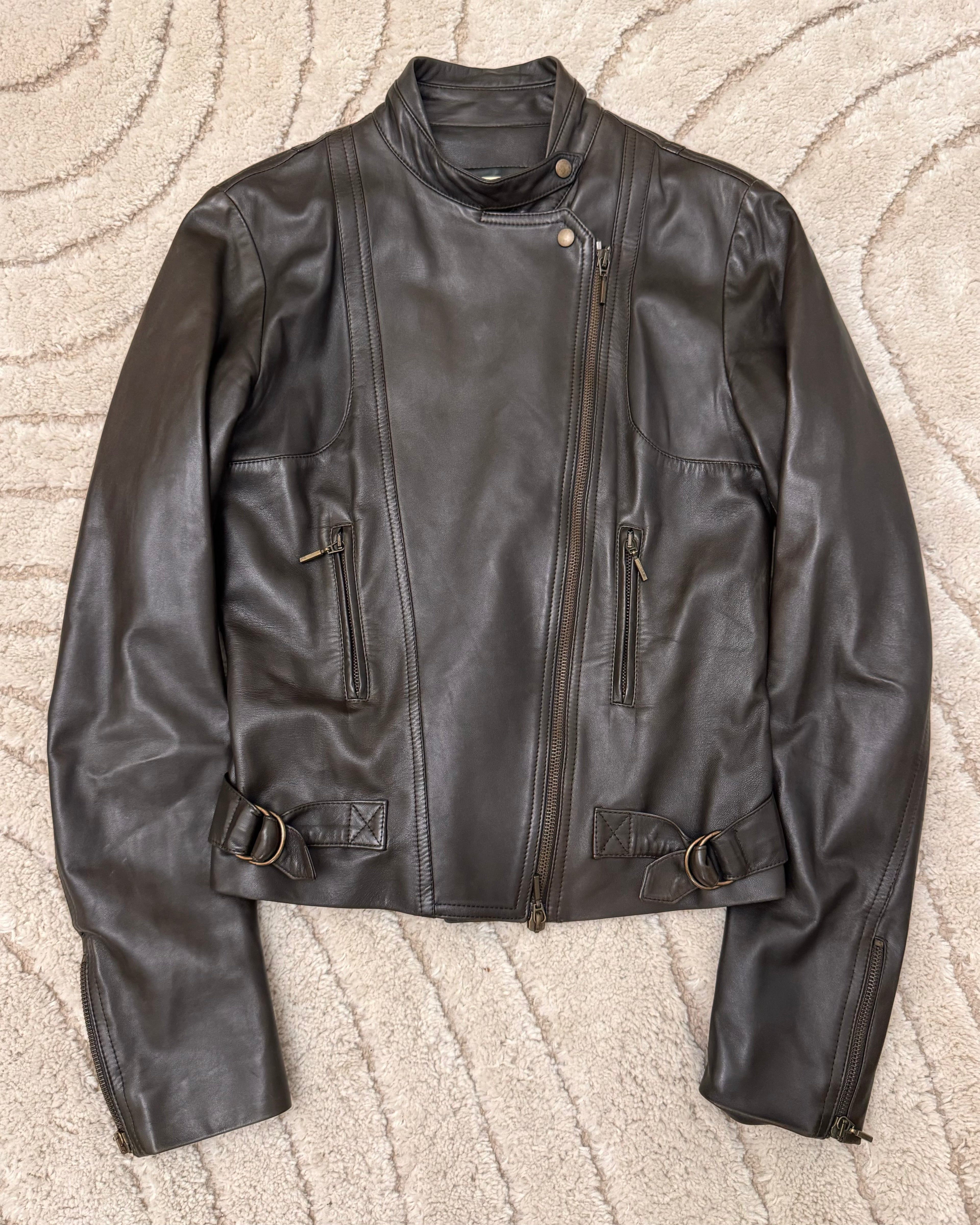 2000s Plein Sud Utility Deep Brown Leather Jacket