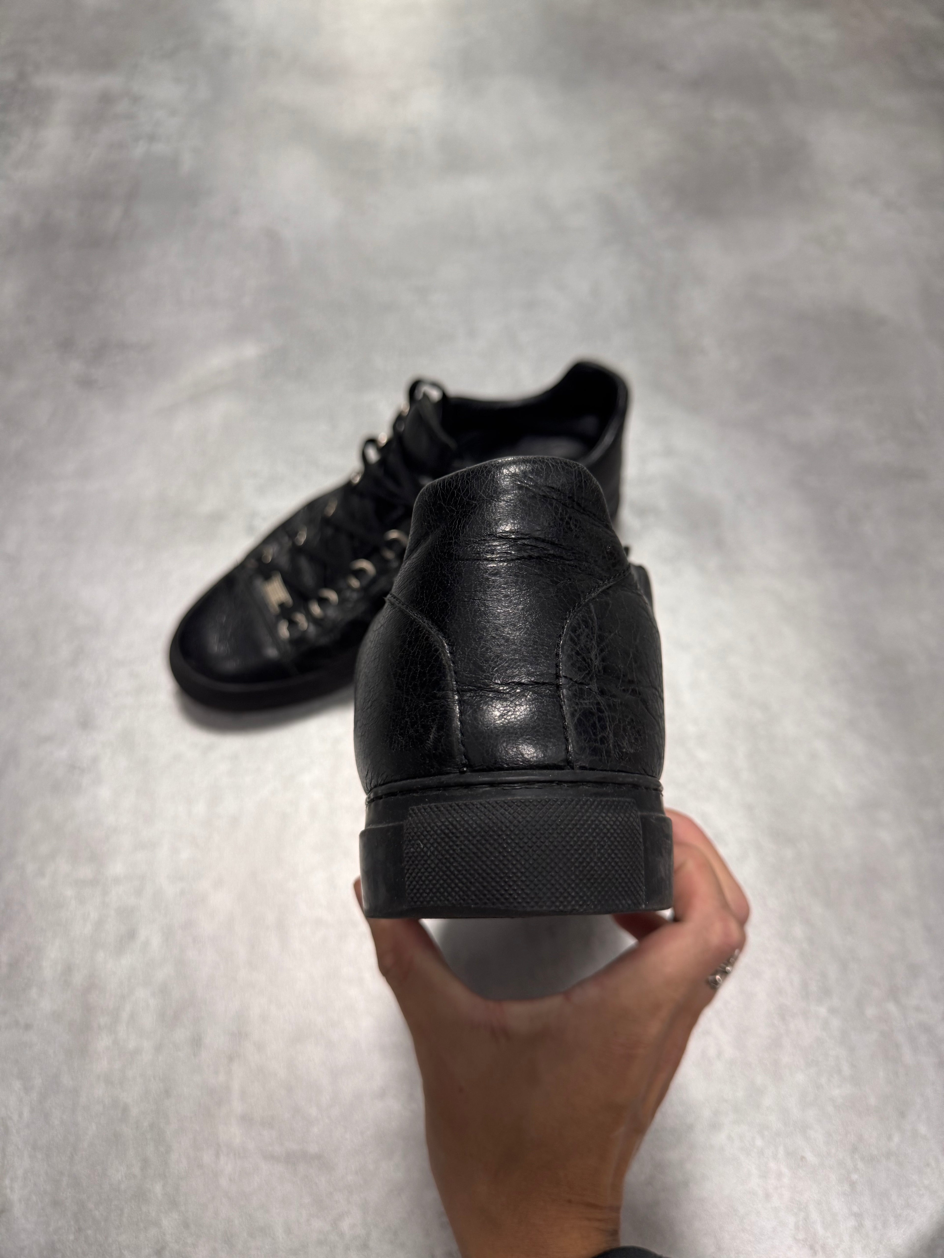 Balenciaga Arena Low Black Cracked Leather Sneakers