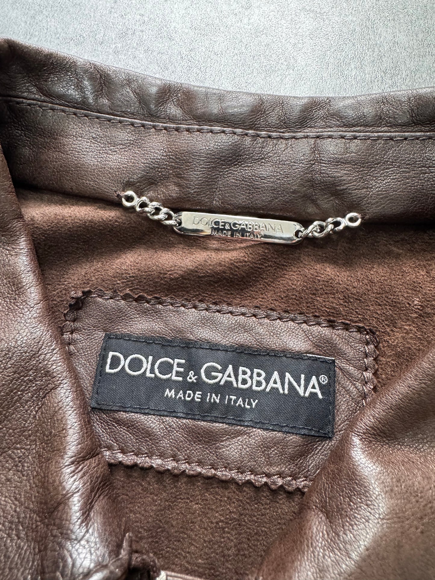 2000s Dolce & Gabbana Simple Brown Leather Jacket (M/L)