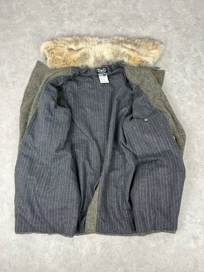 AW2008 Dolce & Gabbana Fur Collar Grey Wool Imperial Jacket EfvUgnu 7
