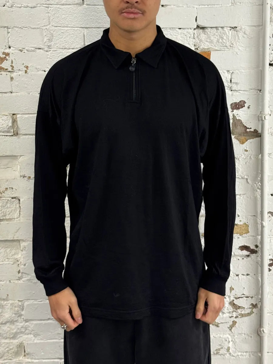 Gianni Versace Black Long Sleeve Half-Zip Polo Shirt WyiefTd 0