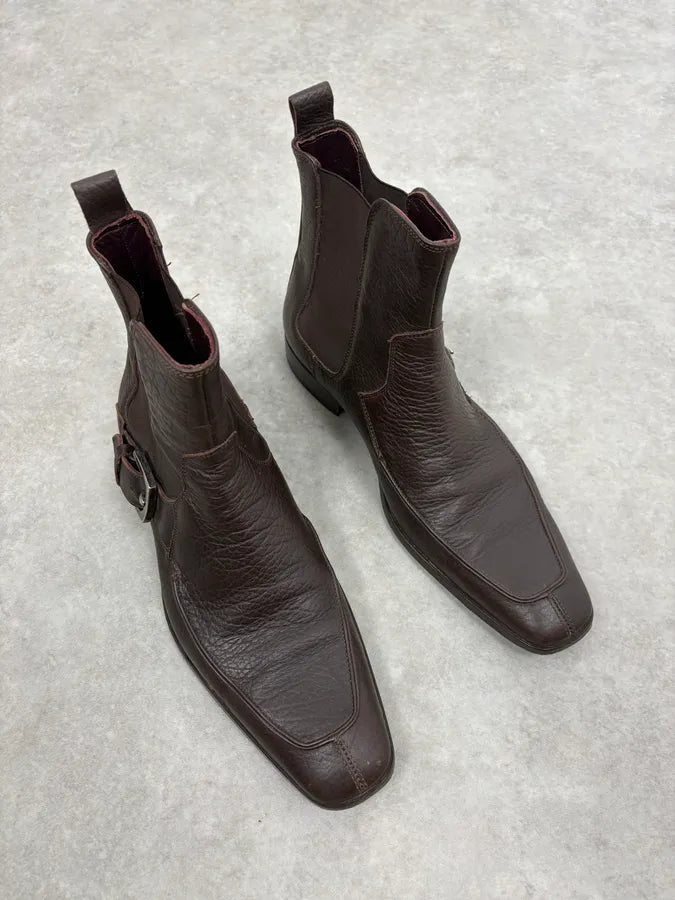 2000s Dolce & Gabbana Brown Ankle Leather Boots yozAuVu 3