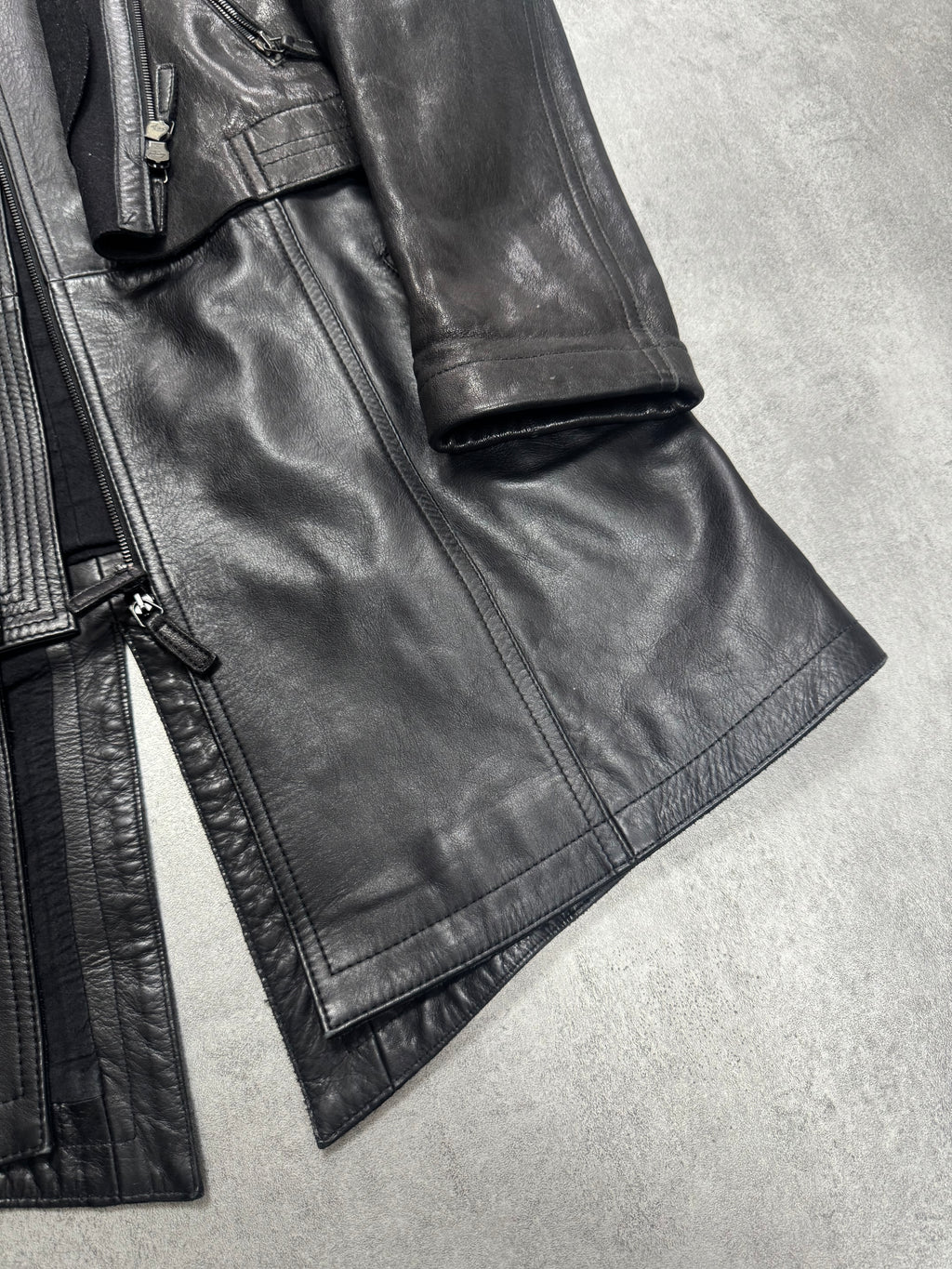 FW2012 Emporio Armani Full Zip Black Leather Long Jacket