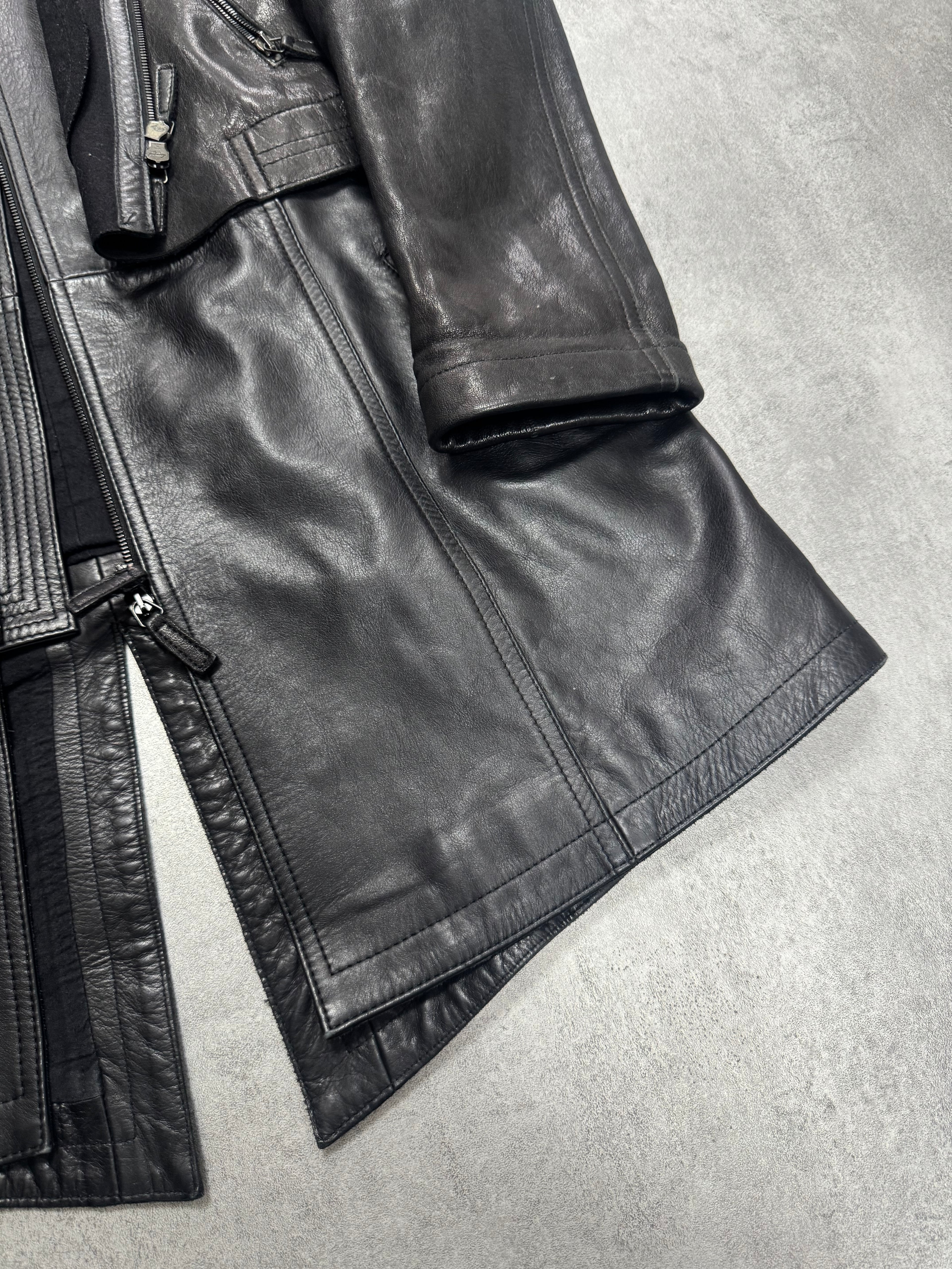 FW2012 Emporio Armani Full Zip Black Leather Long Jacket
