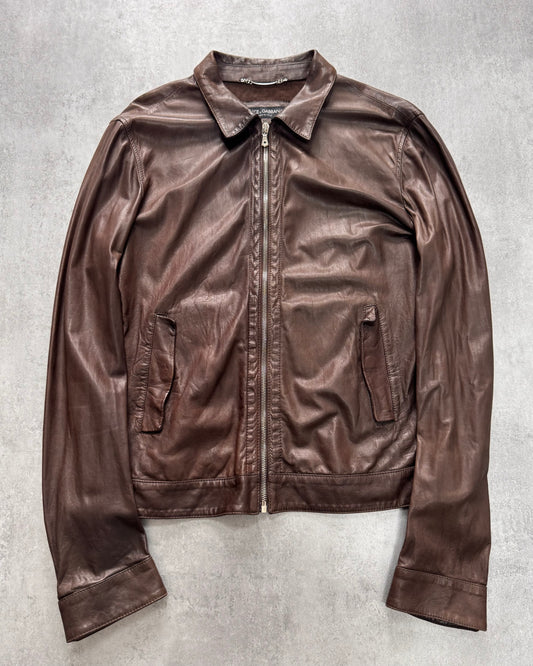 2000s Dolce & Gabbana Simple Brown Leather Jacket (M/L)