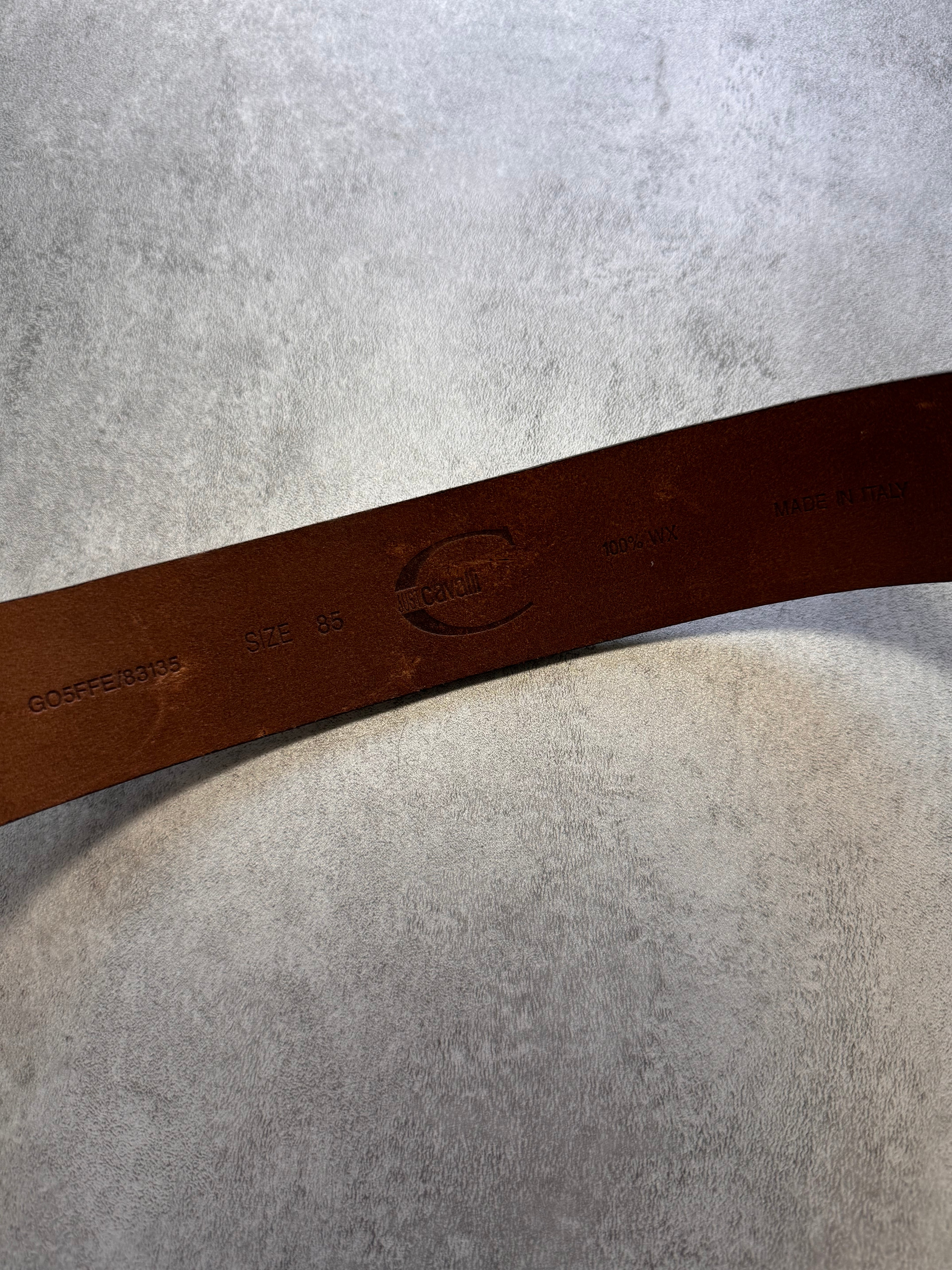 2000s Cavalli Silver Dragon Faded Leather Belt