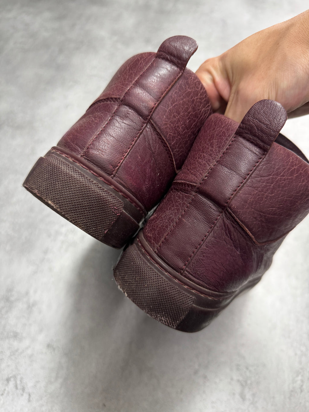 Balenciaga Arena High Bordeaux Craked Leather Sneakers