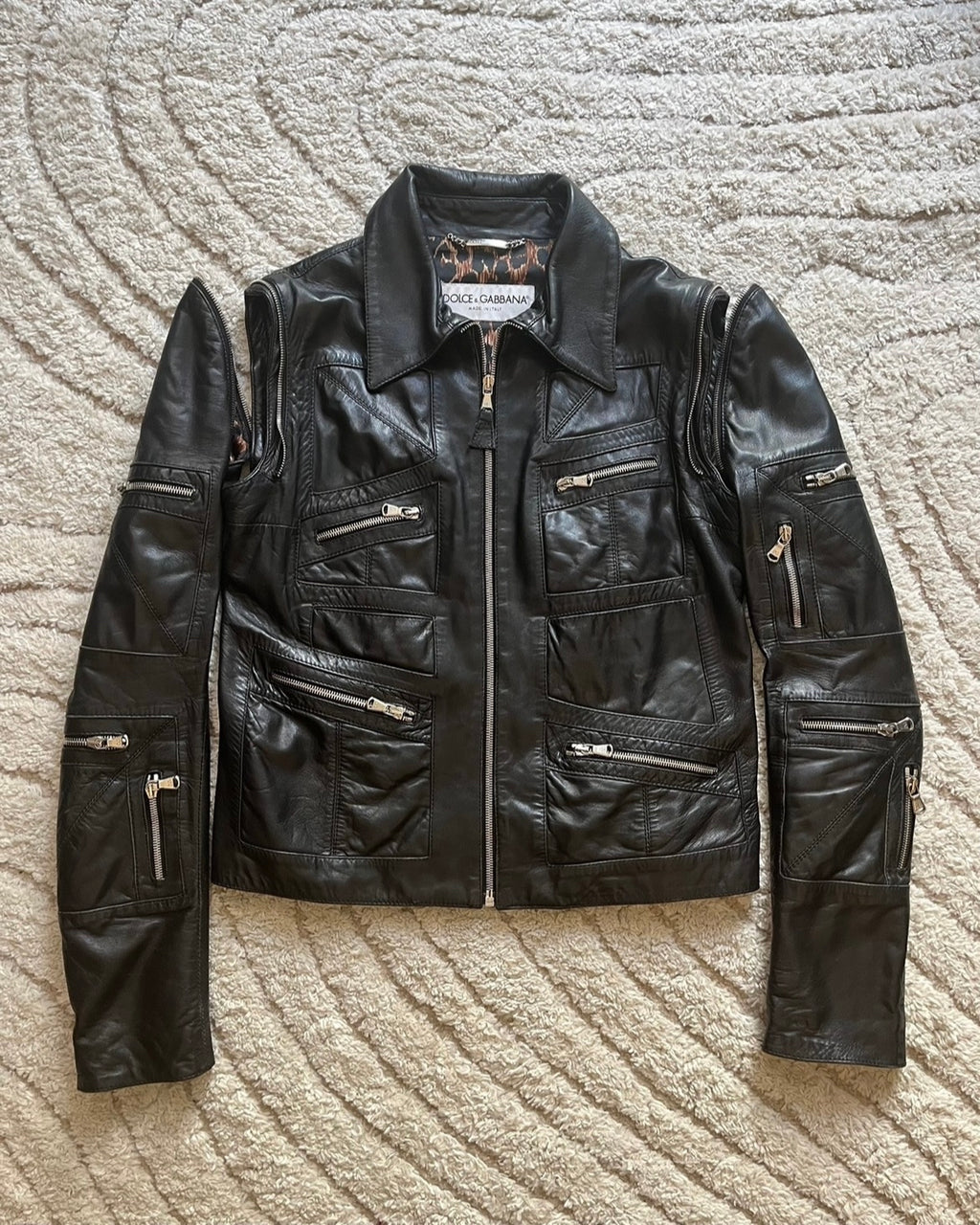 00年代 ドルチェ＆ガッバーナ マルチジップ レザージャケット 取り外し可能アーム付き (XS)