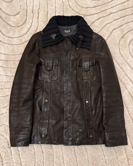 2000s Dolce & Gabbana Aviator Leather Jacket (L)