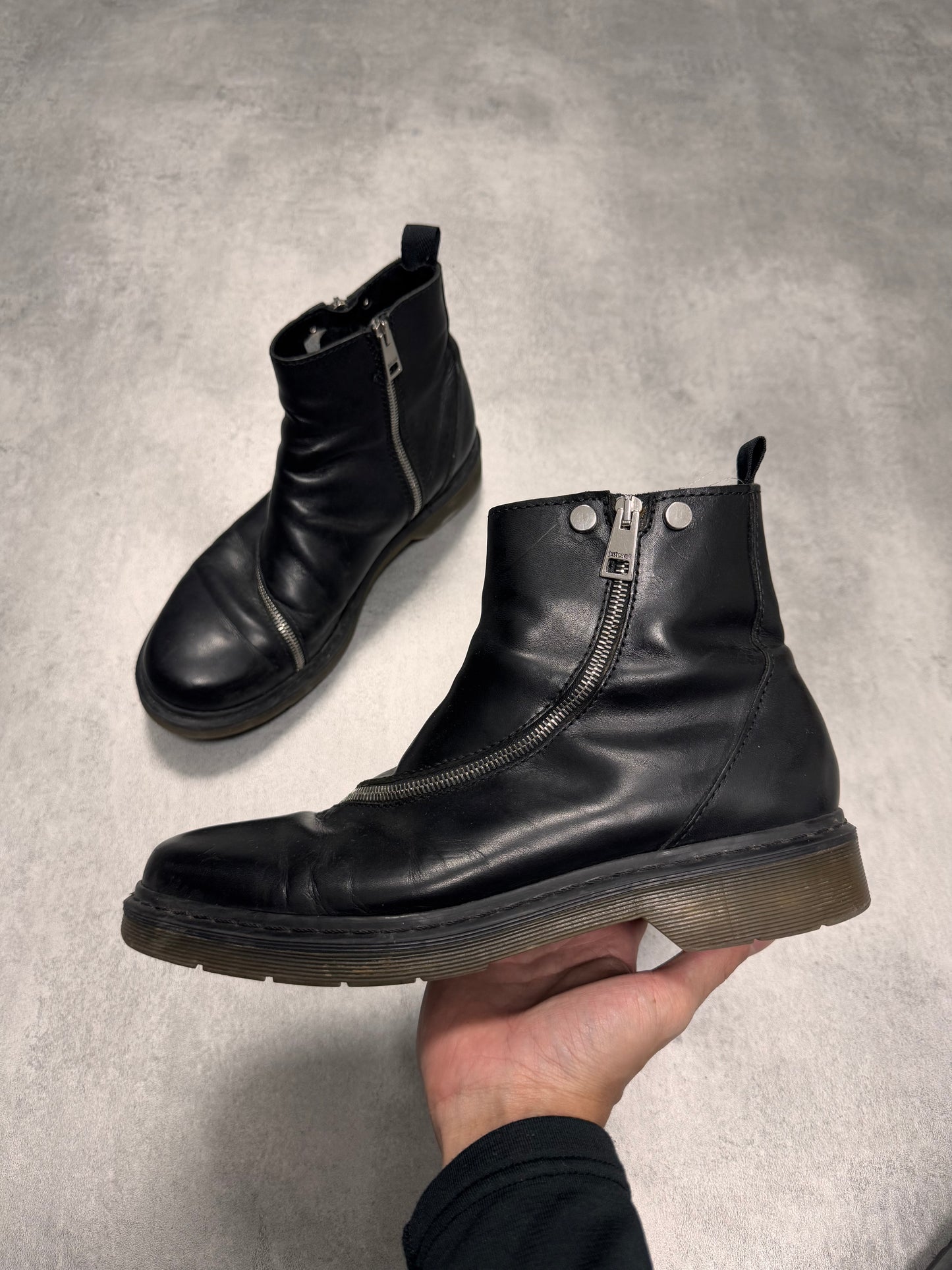 AW2015 Cavalli Metal Circular Zip Black Leather Boots (43eu/us9,5)