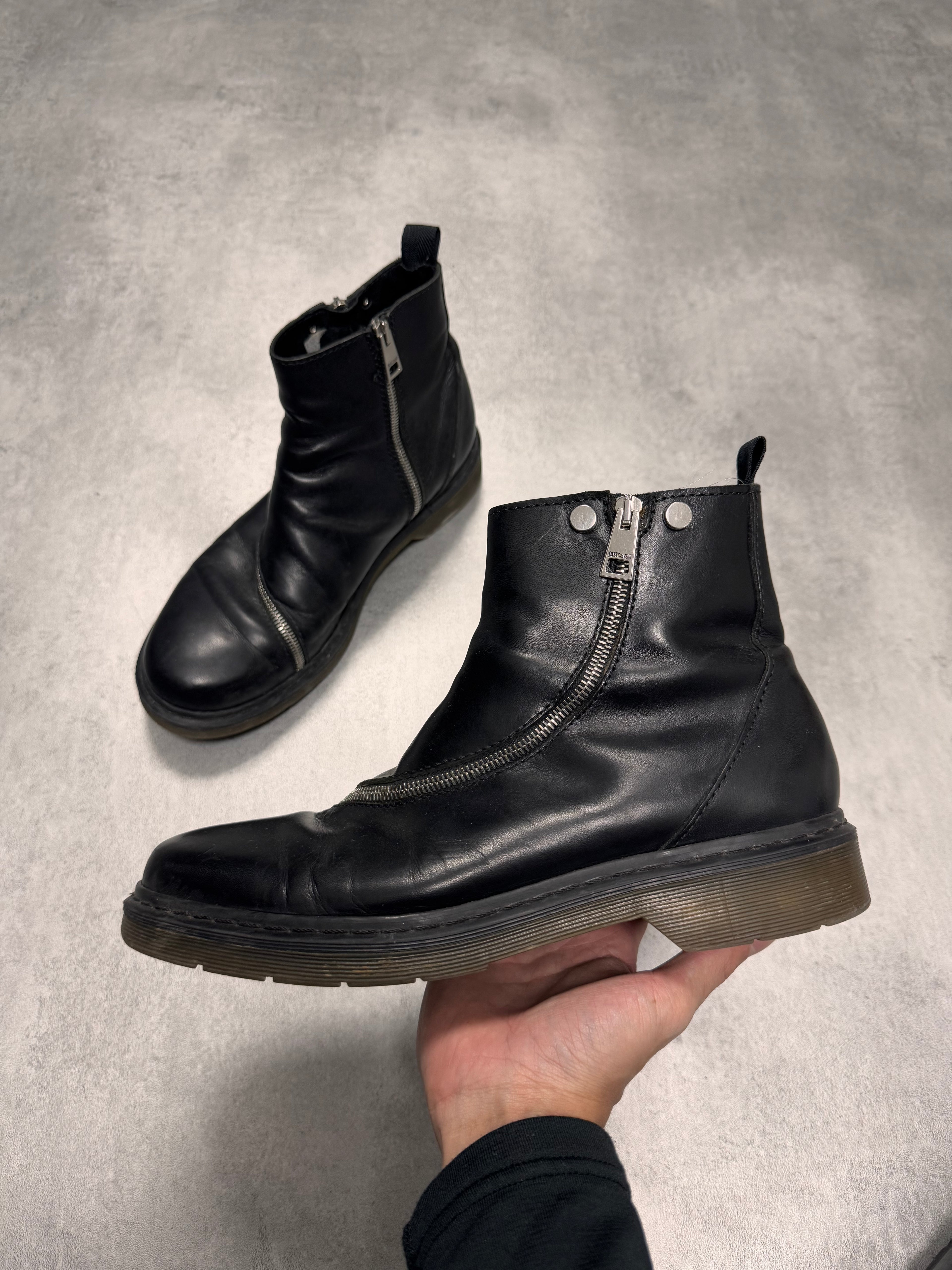 AW2015 Cavalli Metal Circular Zip Black Leather Boots