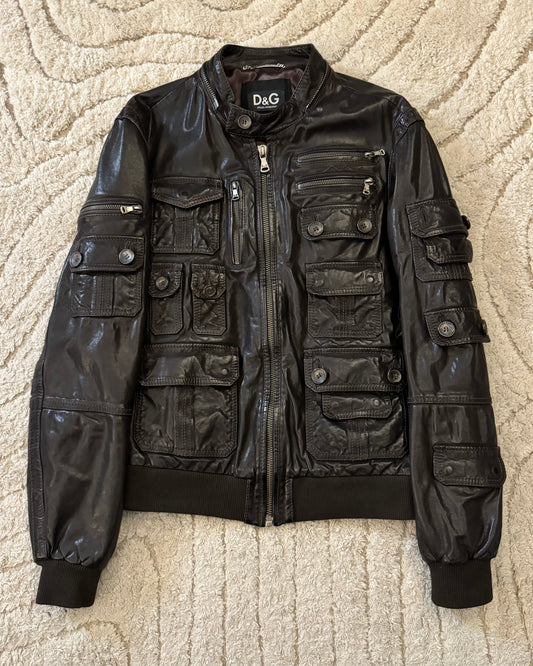 AW04 Dolce & Gabbana Army Multi-Pocket Leather Jacket (M)