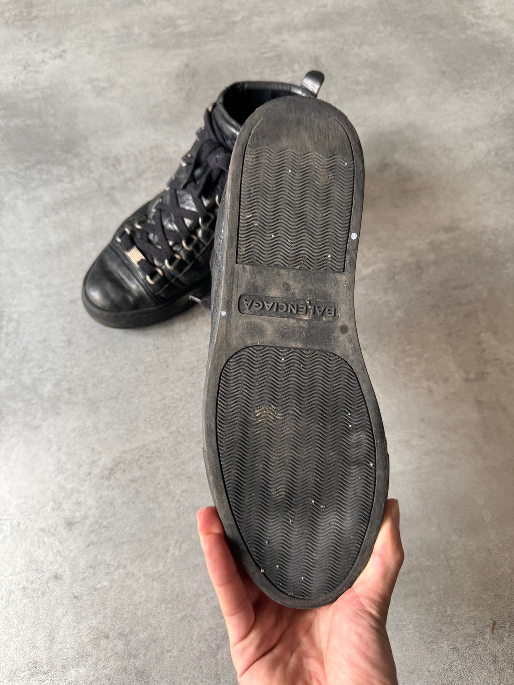 Balenciaga Arena High Black Cracked Leather Sneakers