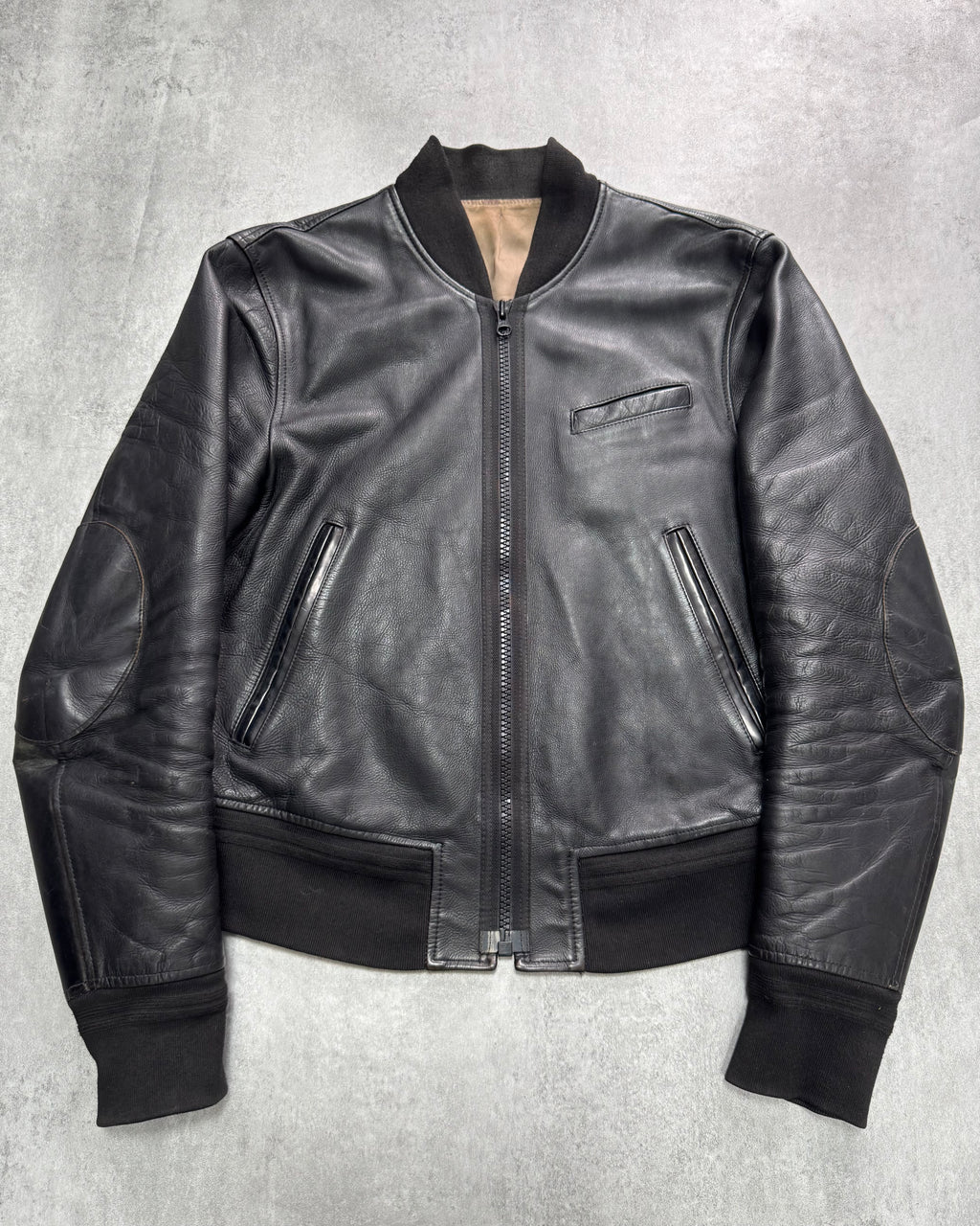 2000s Acne Studios Black Leather Bomber Jacket