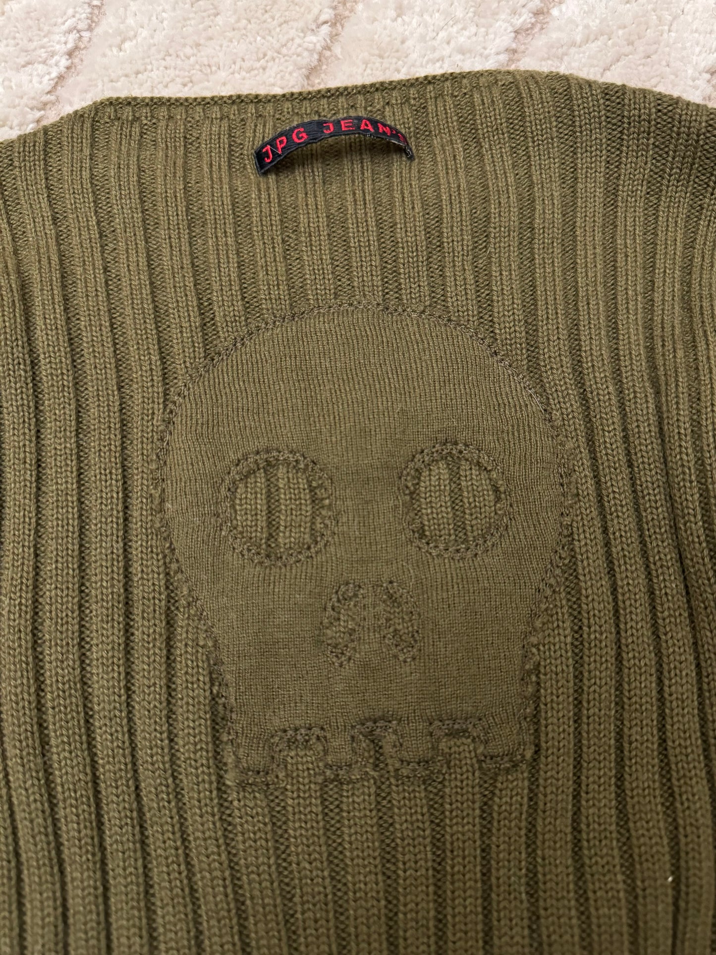 1990s Jean Paul Gaultier Skull Olive Sweater (S)