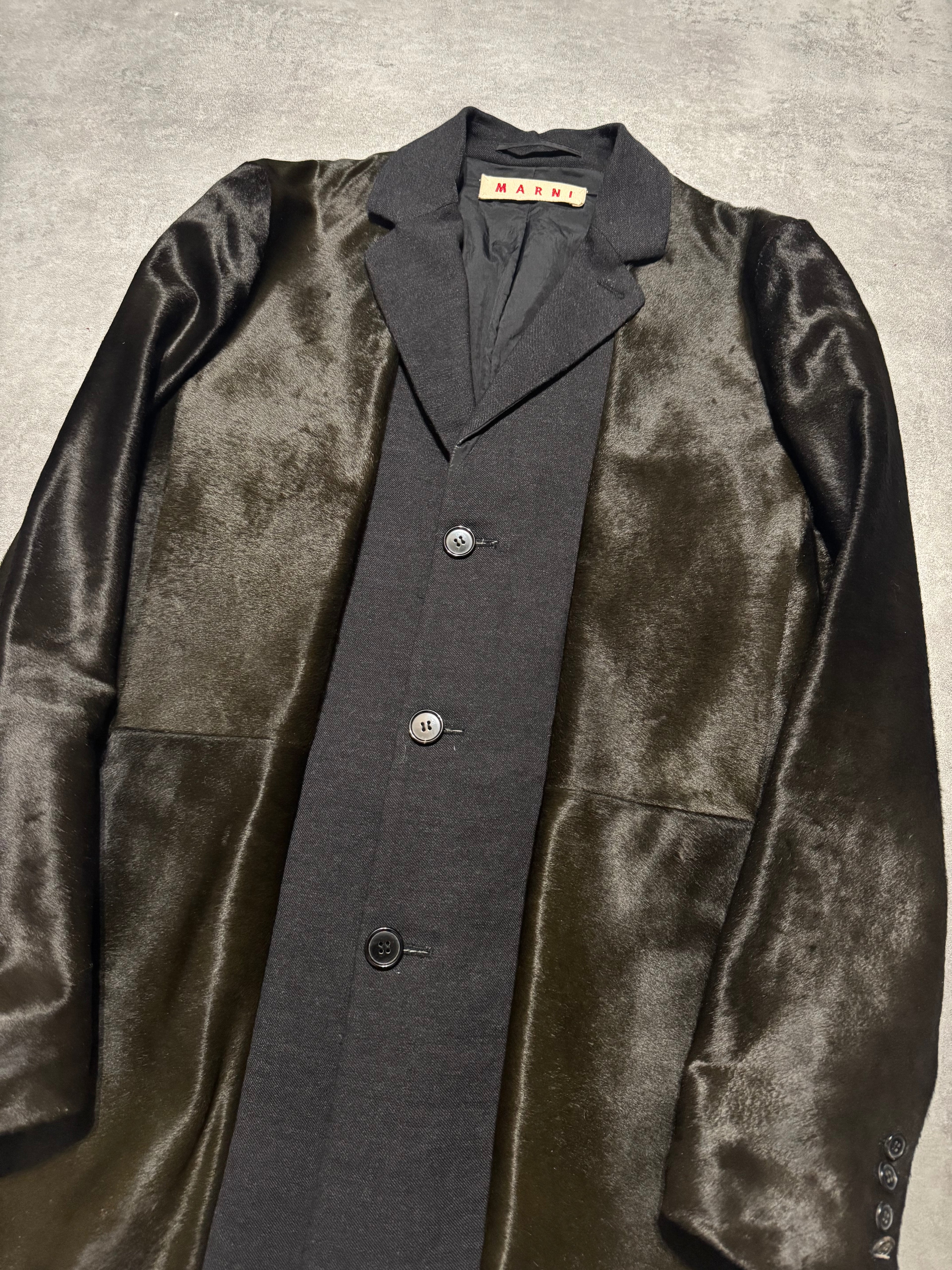 Marni Fur Calf Leather & Wool Long Jacket