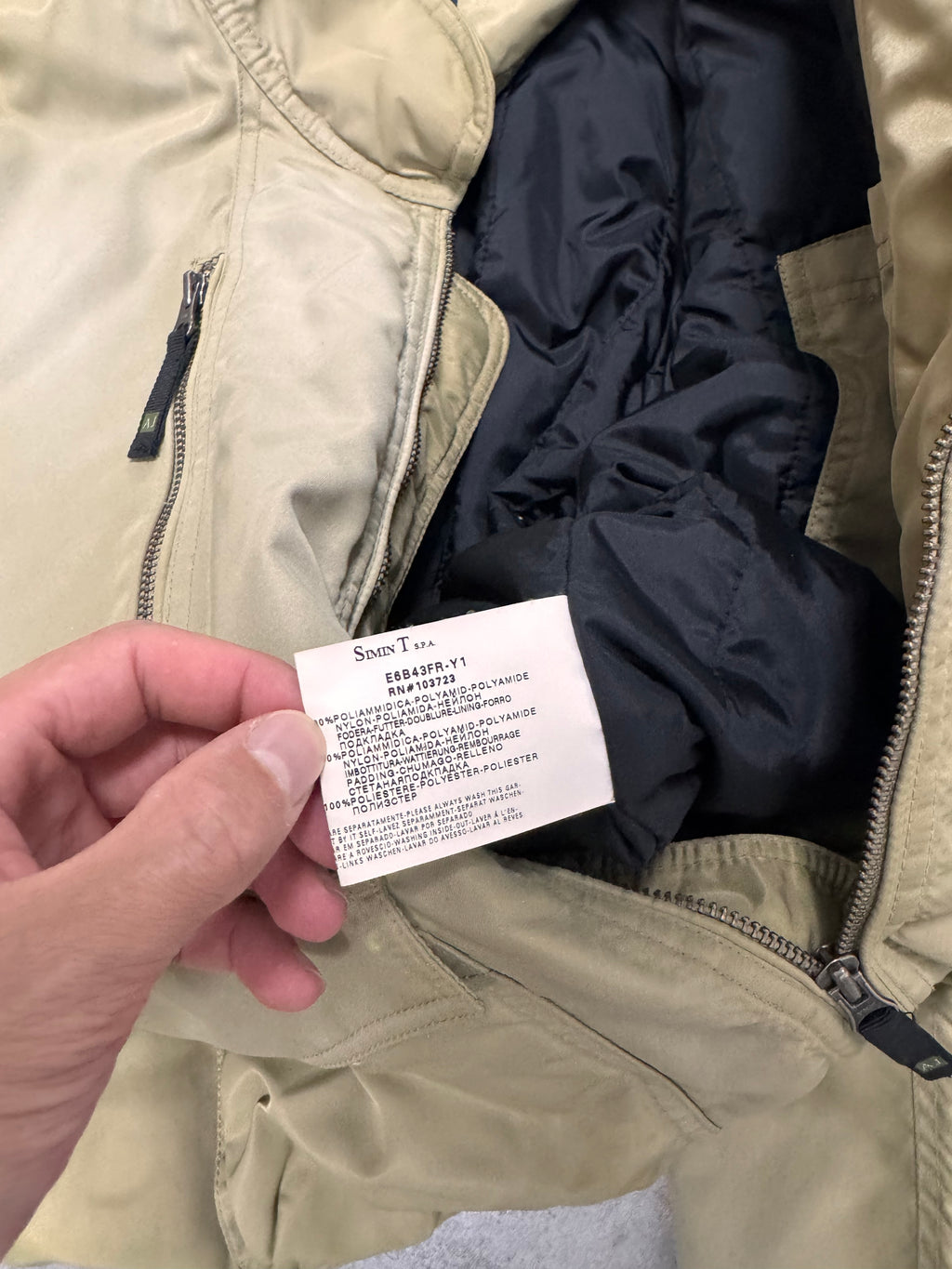 2000s Armani Beige Washed Utility Drift Bomber Jacket