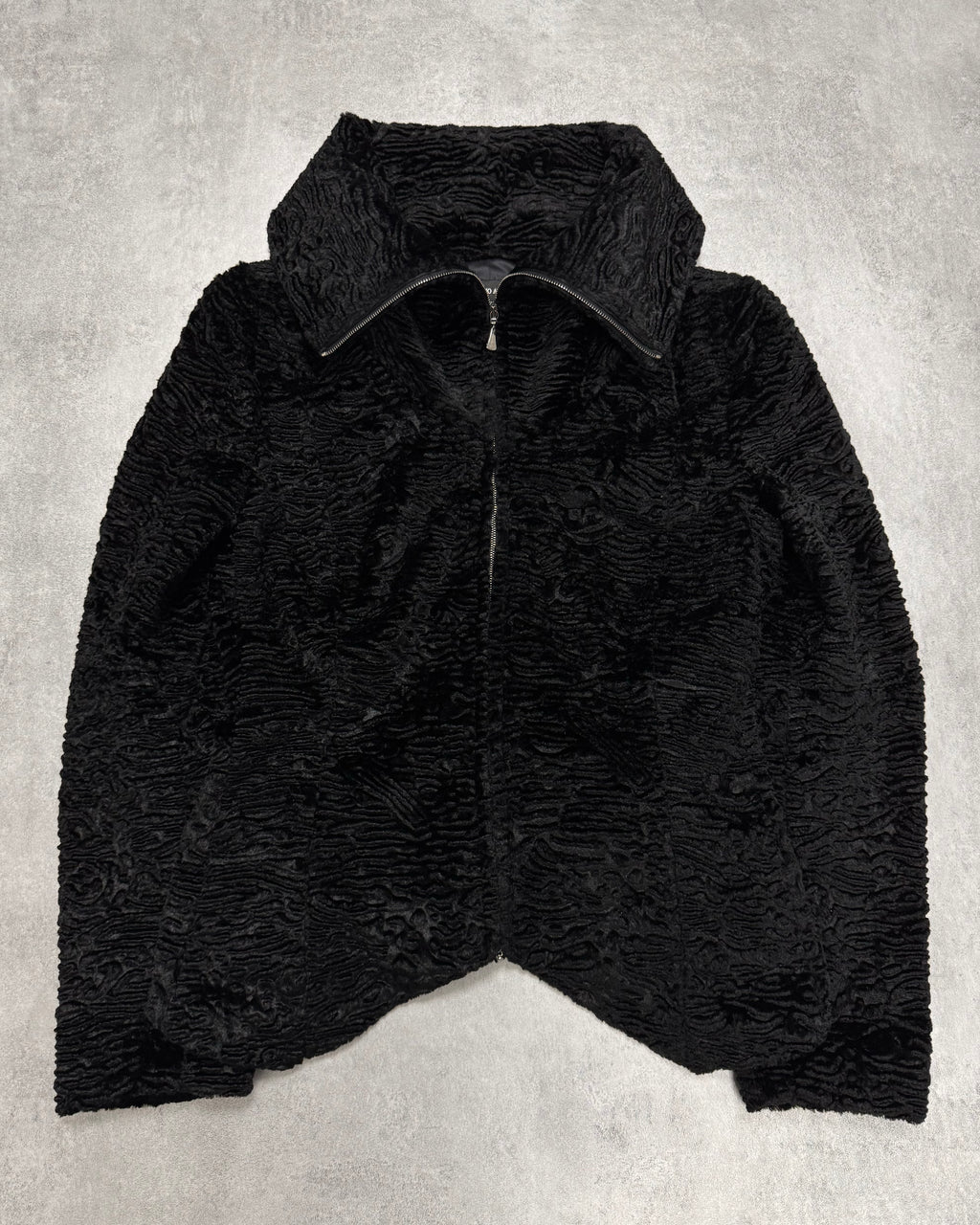 2000s Giorgio Armani Astrakan Sheep Fur Hight Neck Jacket