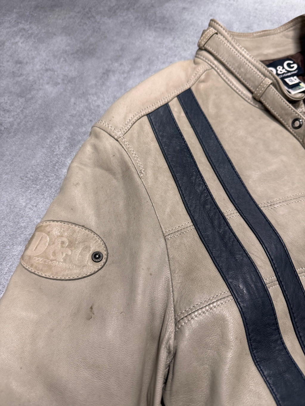 AW2004 Dolce & Gabbana Astro Biker Cafe Cream Leather Jacket