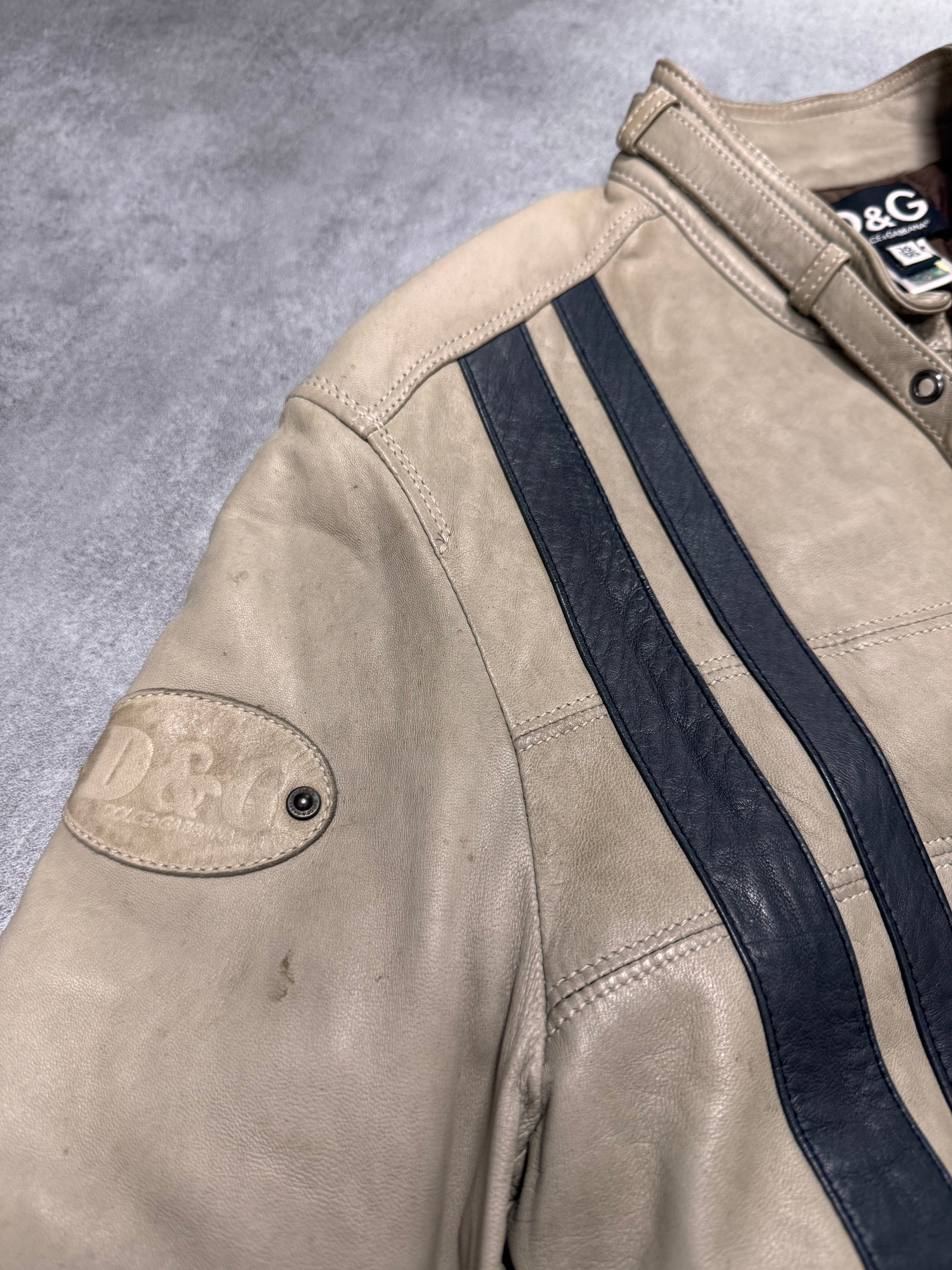 AW2004 Dolce & Gabbana Astro Biker Cafe Cream Leather Jacket
