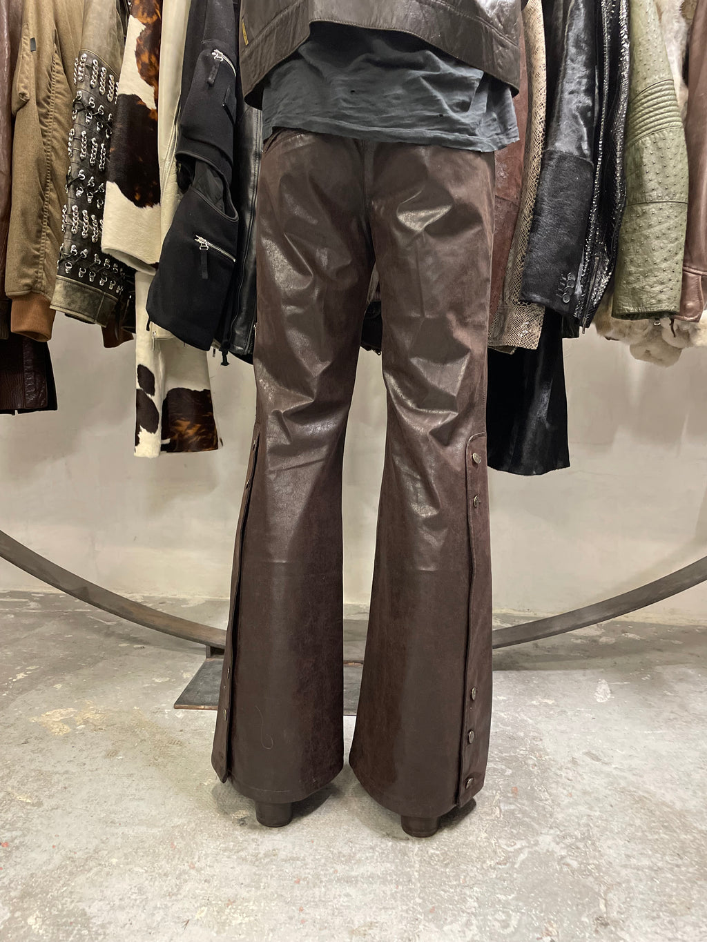 2000s Armani Brown Eco Leather Buttoned Pants