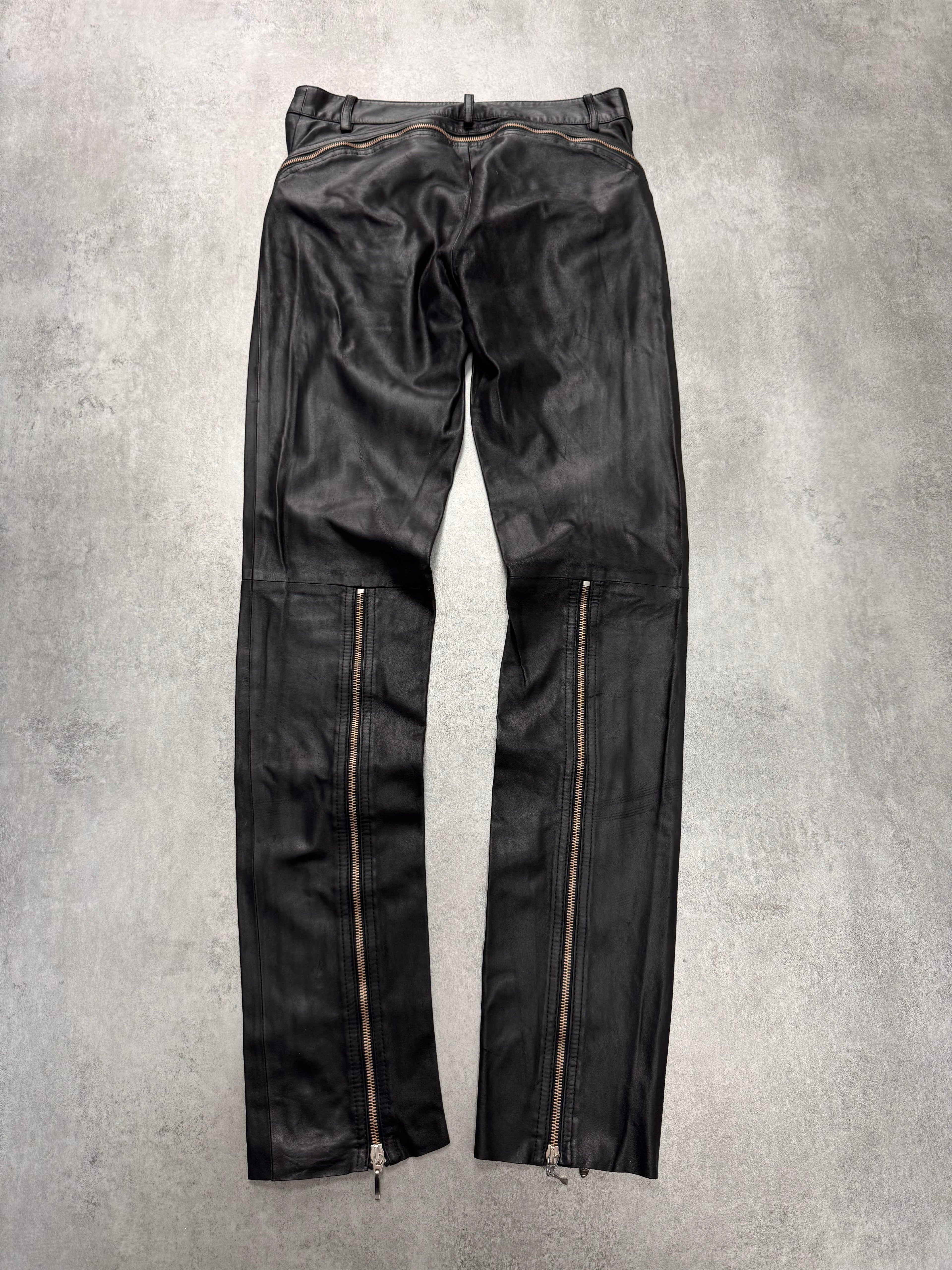 2000s Gianfranco Ferré Full Back Zip Leather Black Pants