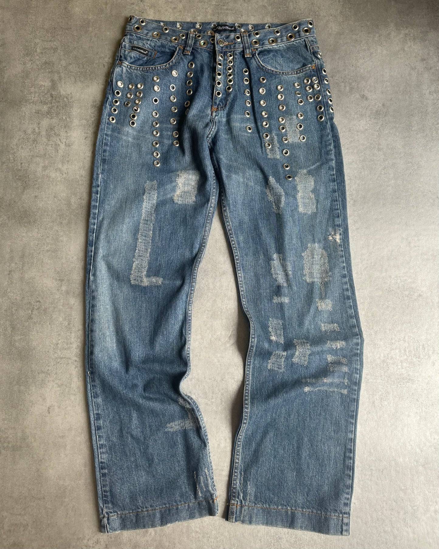 SS2006 Dolce & Gabbana Eyled Punk Holes Jeans (M) - 1