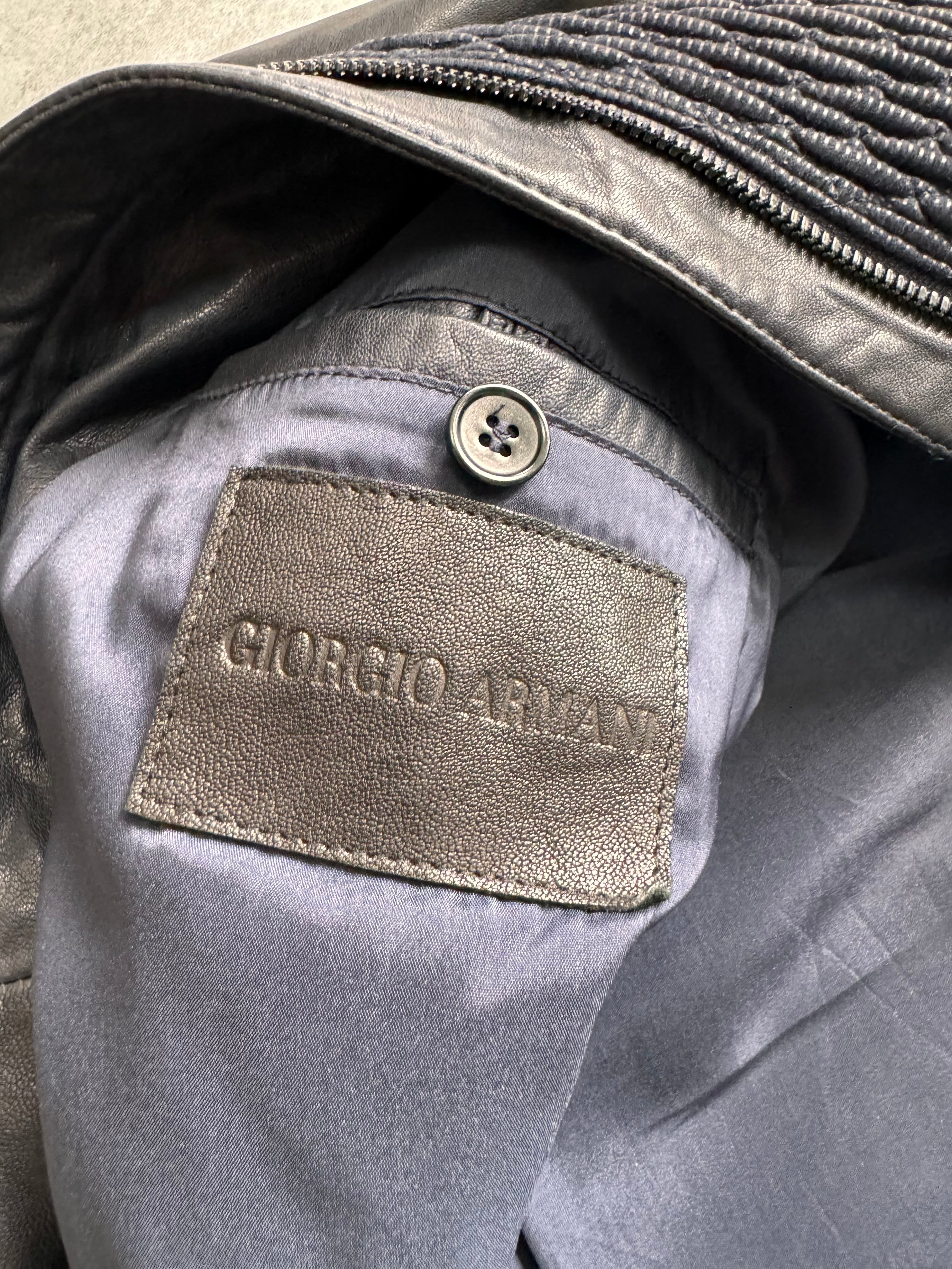 SS2014 Giorgio Armani Plissé Navy Leather Jacket