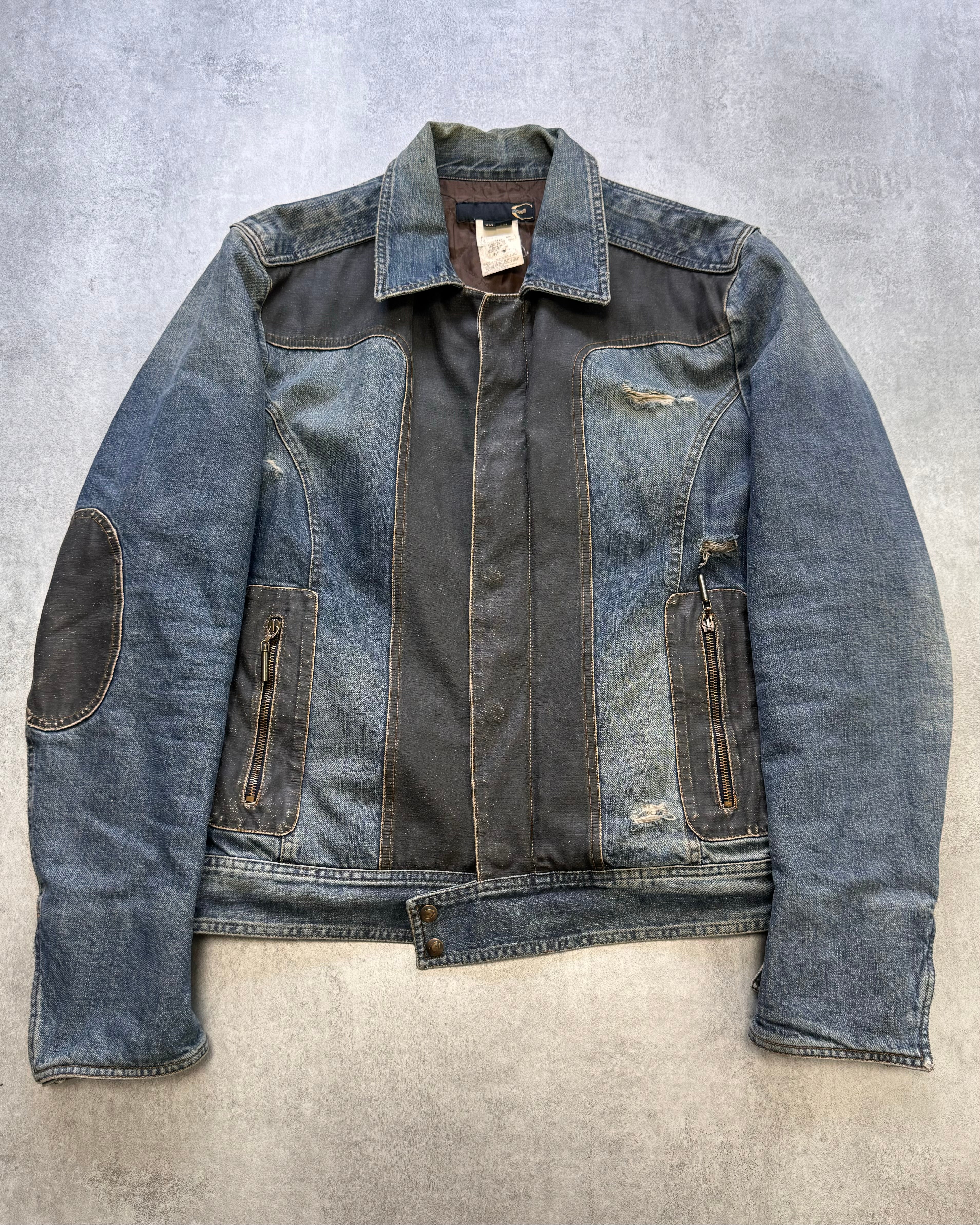 AW2005 Cavalli Brown Cross Biker Denim Jacket