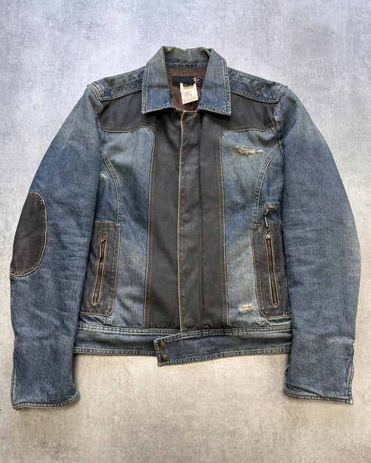 AW2005 Cavalli Brown Cross Biker Denim Jacket (L/XL)