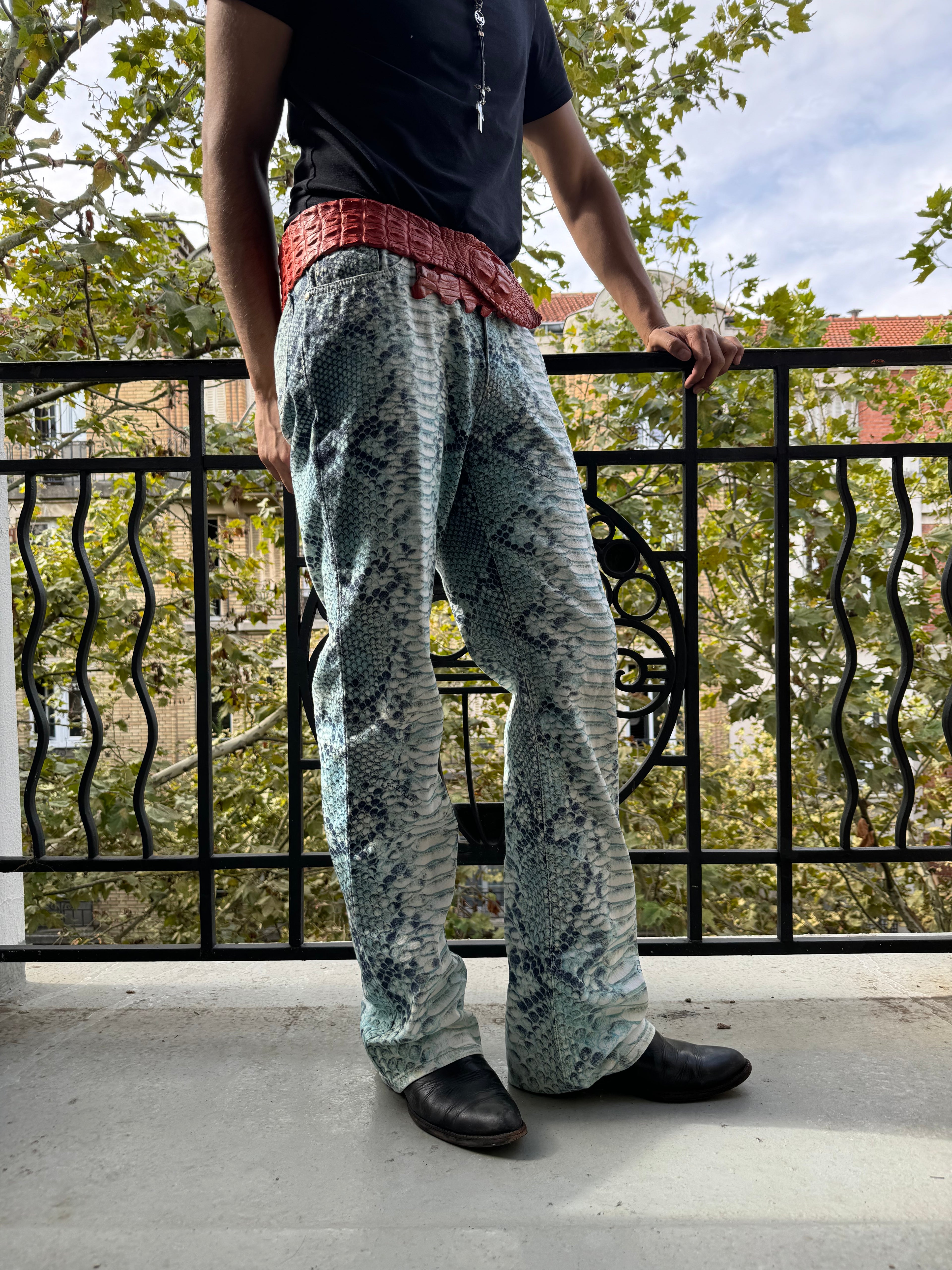 AW2002 Roberto Cavalli Aqua Scales Python Effect Pants