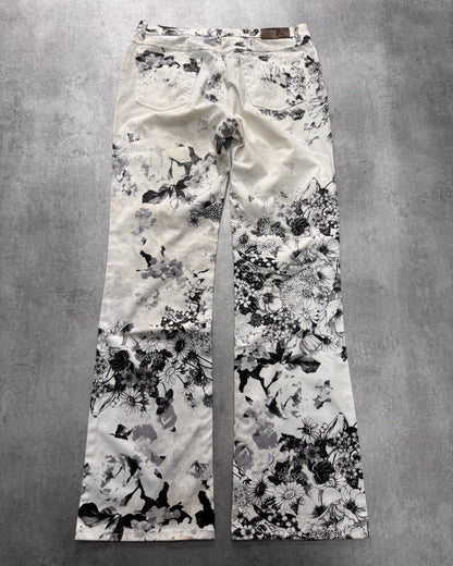 2000s Cavalli Black & White Floral Faded Paint Pants (M)