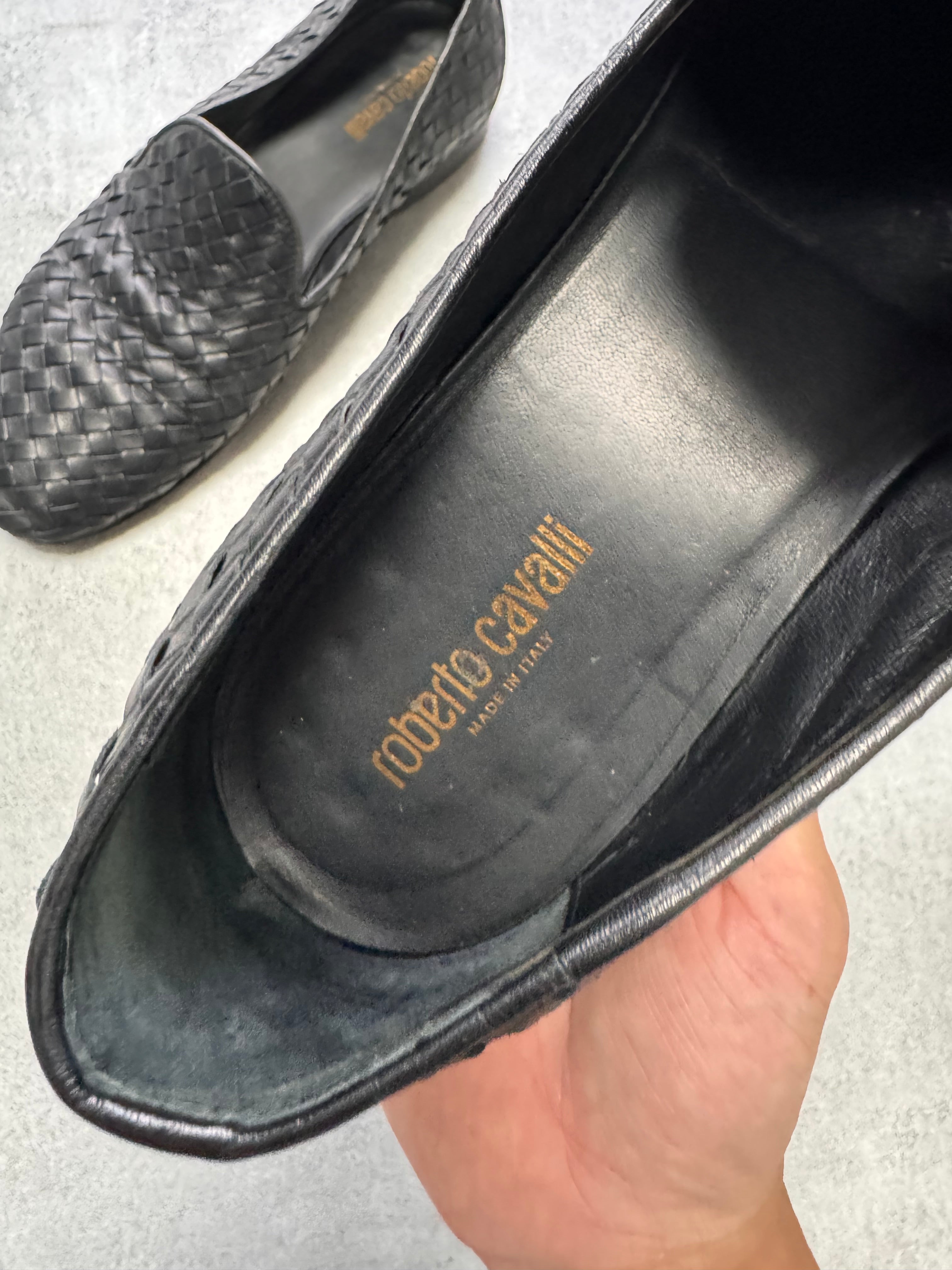 Roberto Cavalli Woven Black Leather Shoes