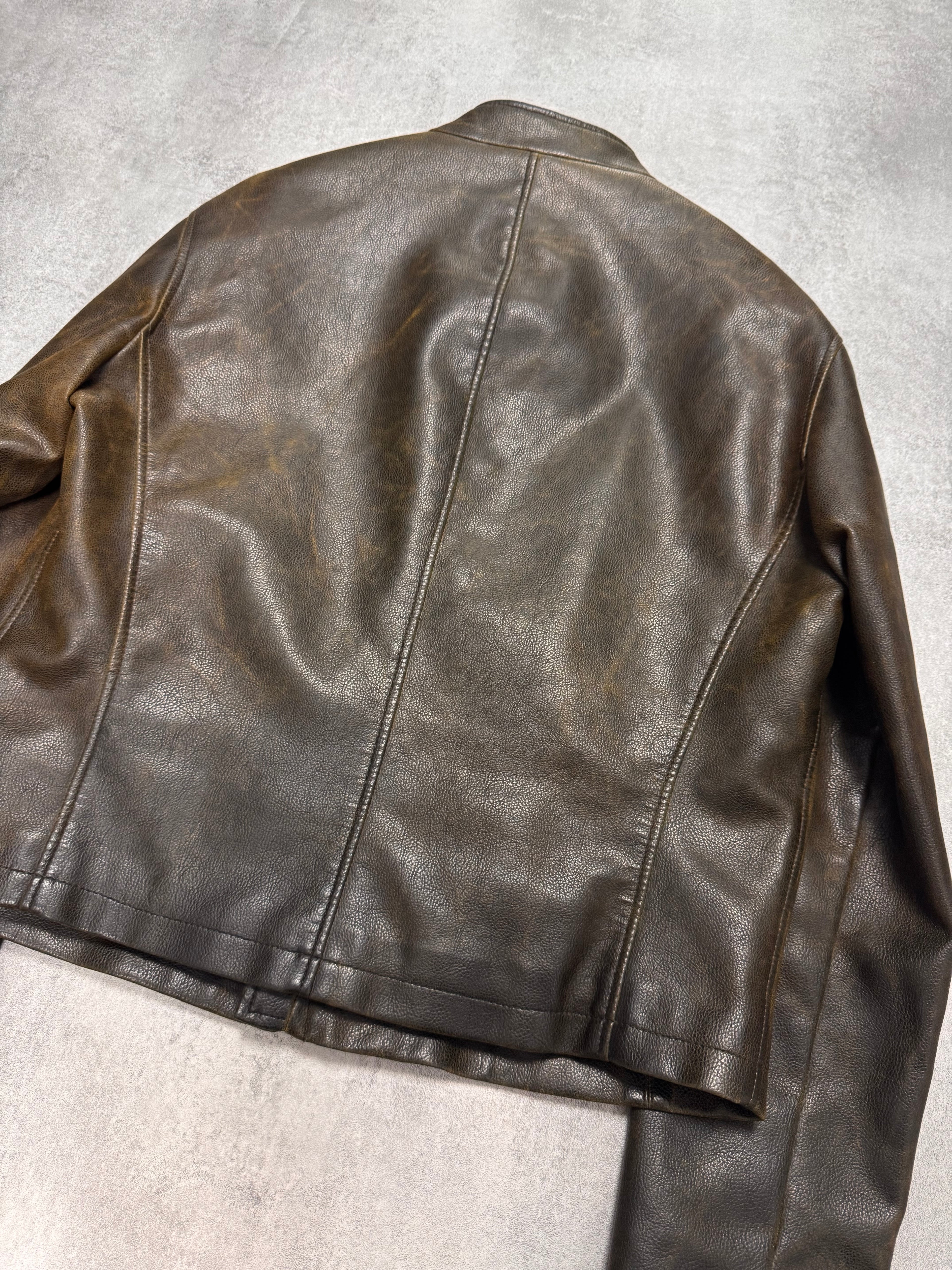2000s Armani Biker Relief Leather Jacket