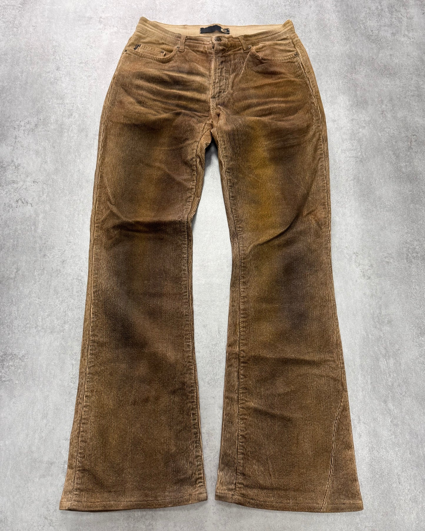 AW2003 Cavalli Waxed Velvet Beige Flaired Pants (S)