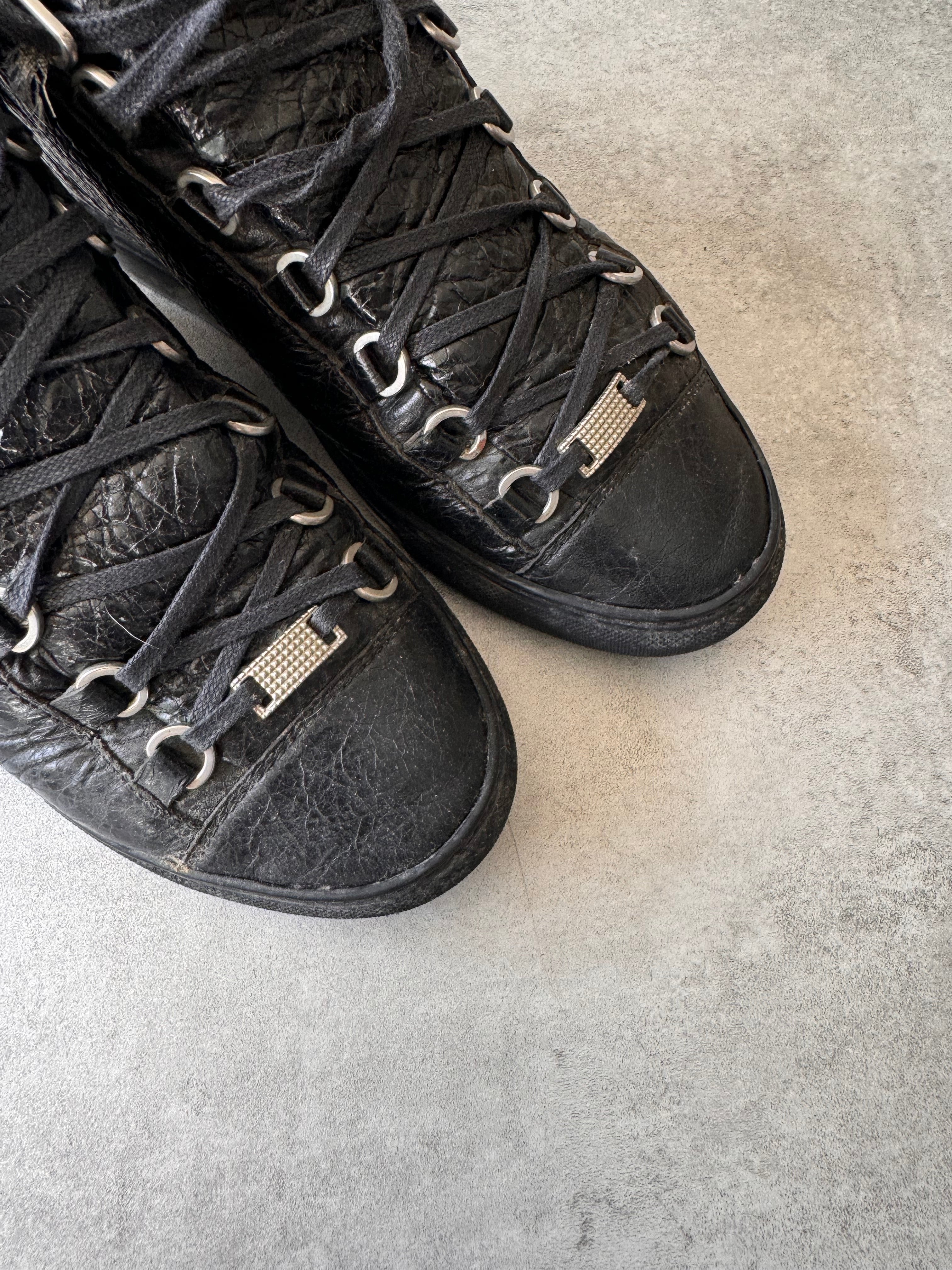Balenciaga Arena High Black Cracked Leather Sneakers