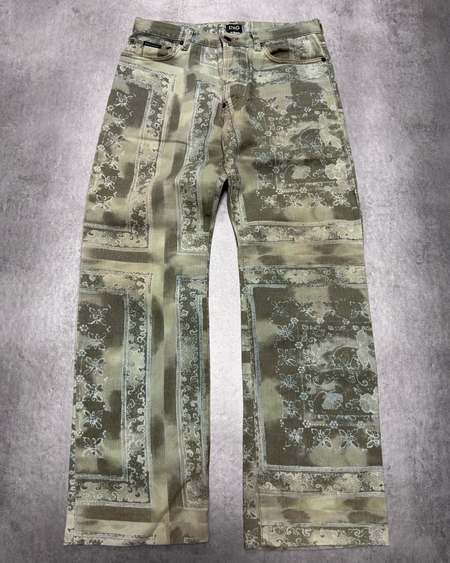 2000s Dolce & Gabbana Green Archive Rug Printed Pants (S)