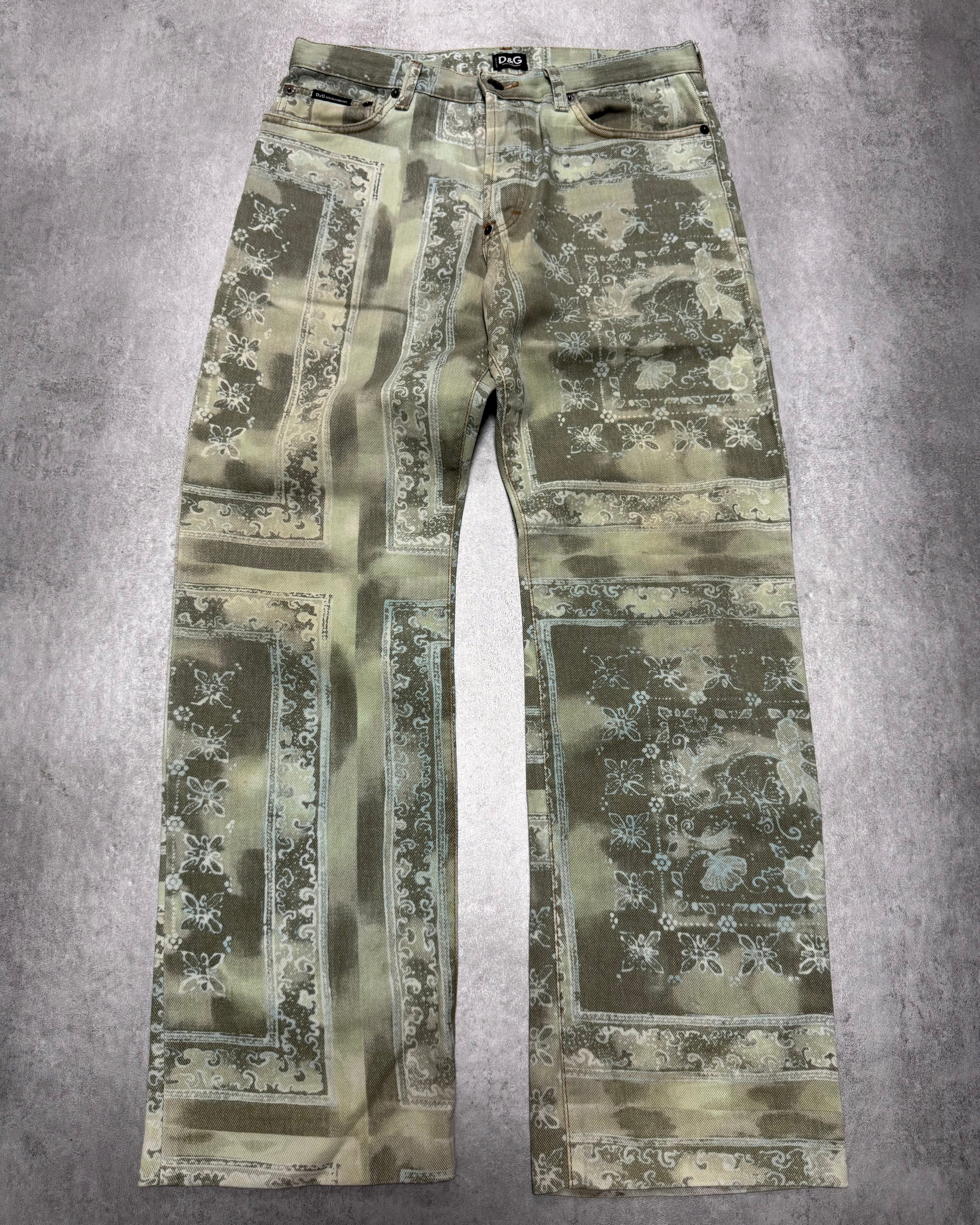 2000s Dolce & Gabbana Green Archive Rug Printed Pants