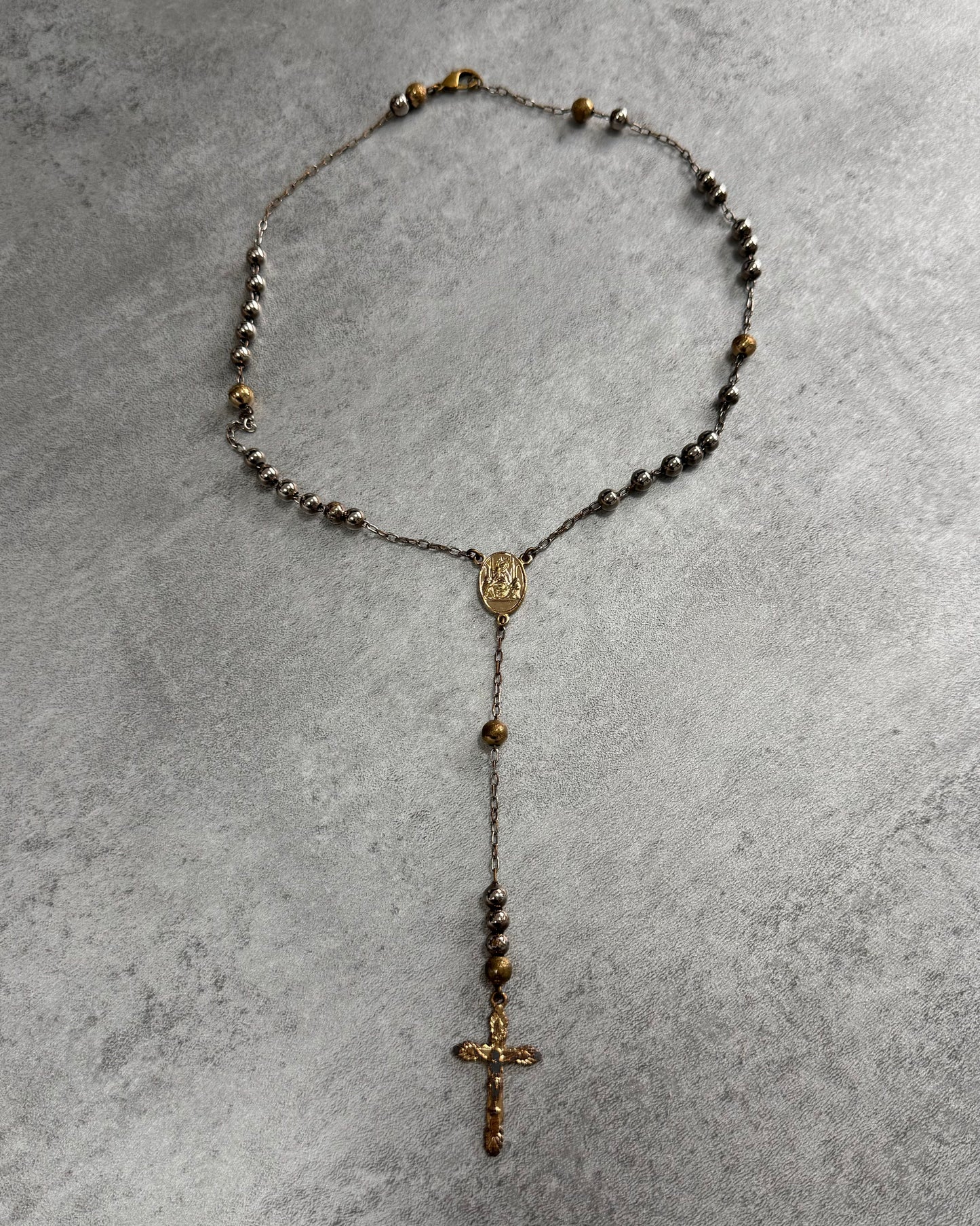 Dolce & Gabbana Rosary Sliver Golden Cross Necklace (OS)