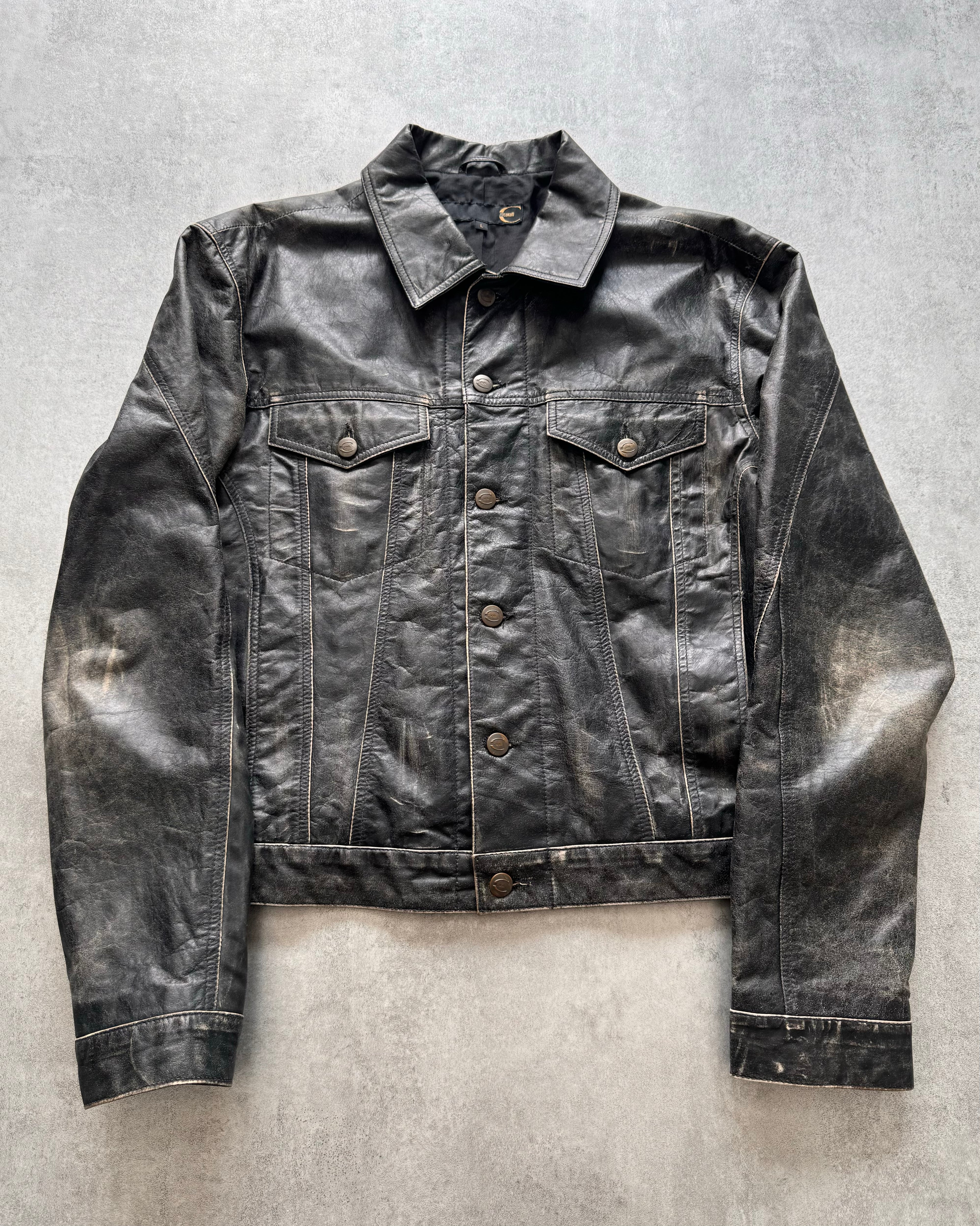 2000s Cavalli Brut Raw Leather Jacket